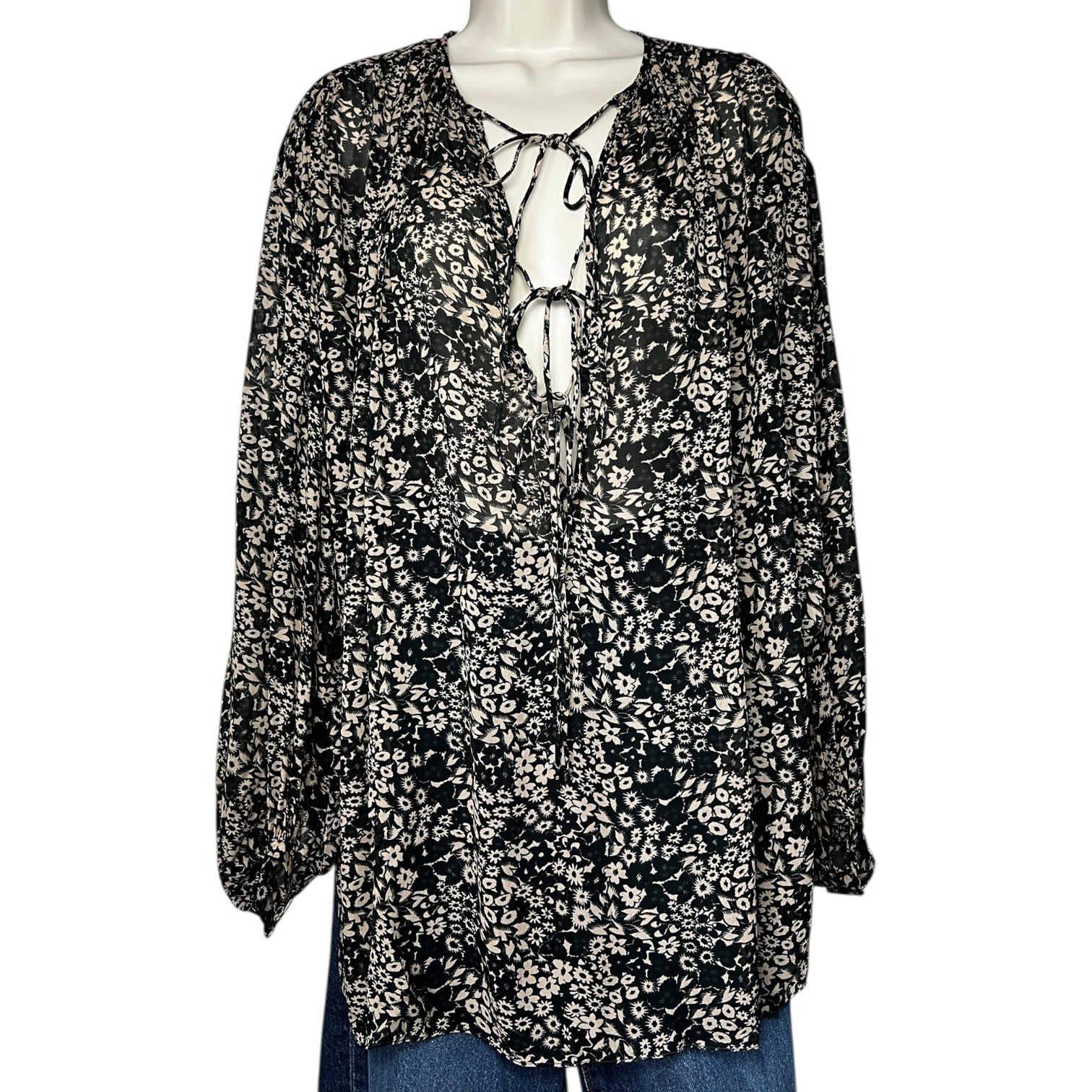 Isabel Marant Étoile Floral Split-Neck Tie Blouse – Oversized Shirt, FR36