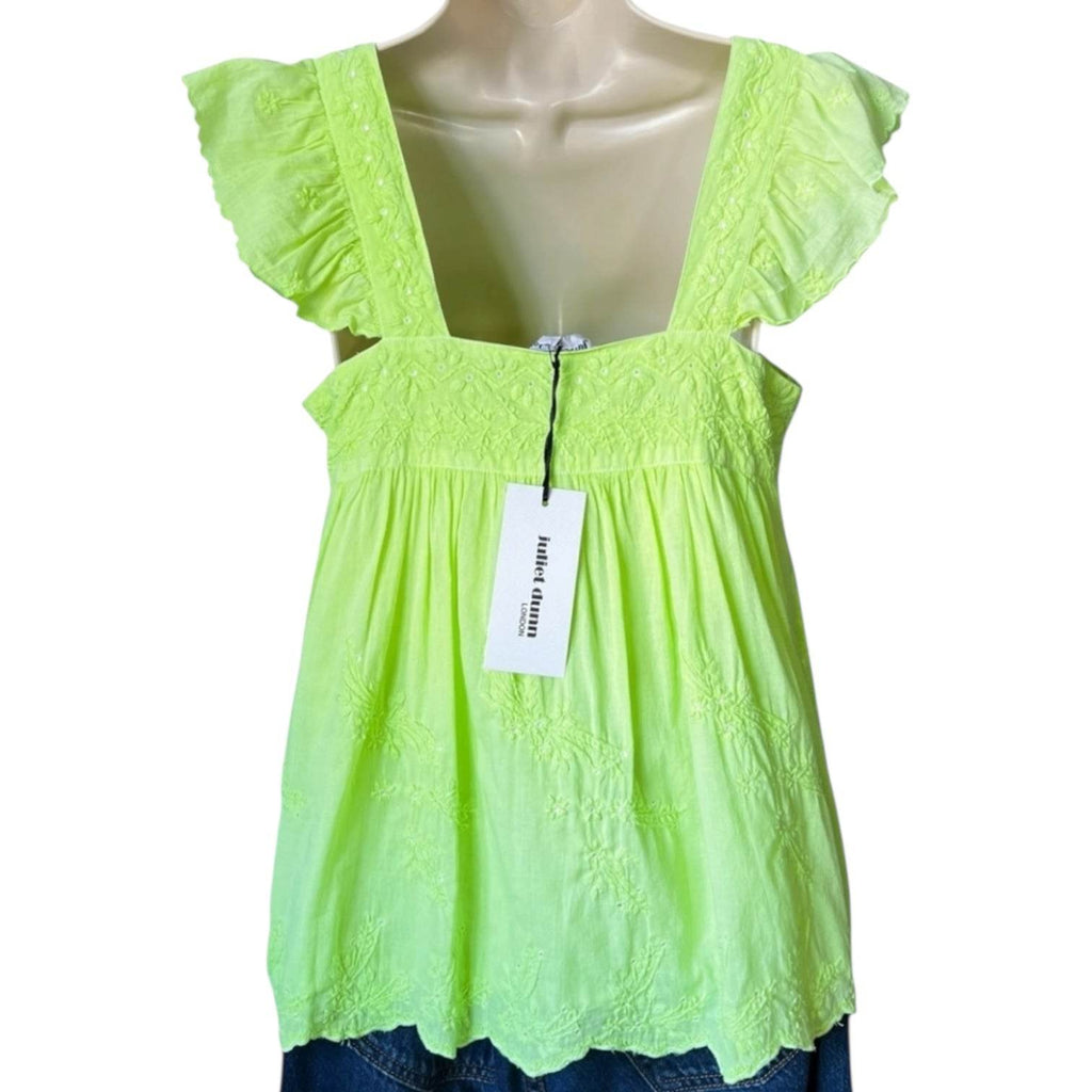 Juliet Dunn Neon Embroidered Babydoll Top – Scalloped Hem, Size 1 (UK8) – pre-loved