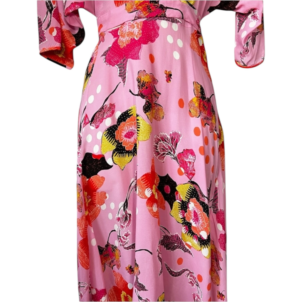 Diane von Furstenberg Eloise Silk-Viscose Crepe Wrap Midi Dress – Floral, Size XS – pre-loved