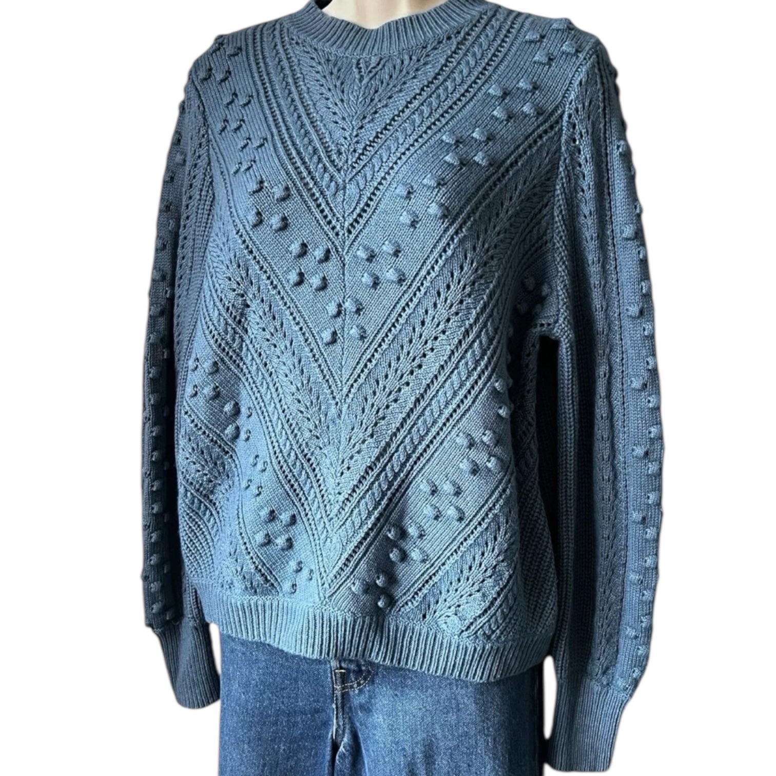 Sézane Wool Blend Knit Jumper – Eyelet, Relaxed Fit Sweater, M