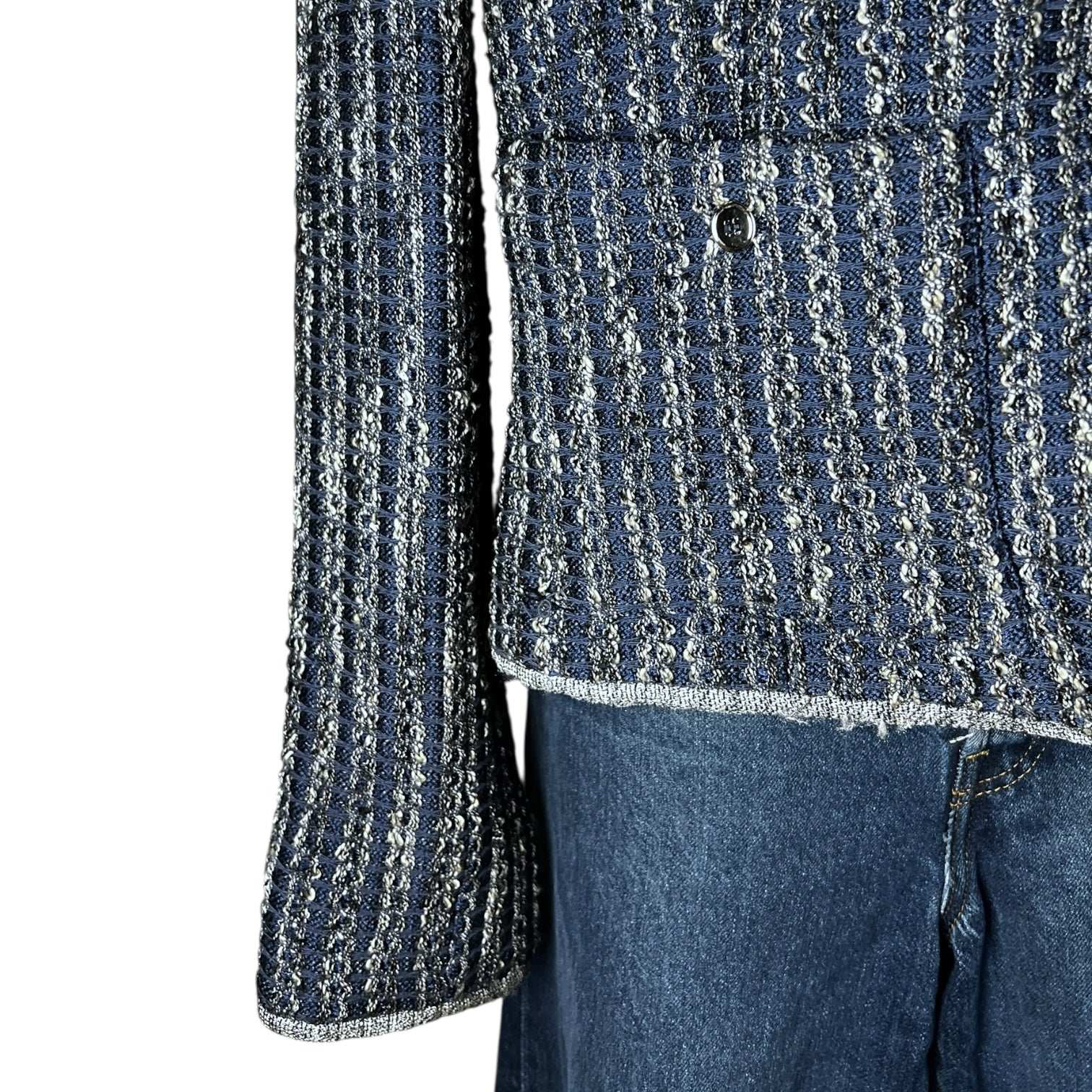 Theyskens’ Theory Tweed Collarless Blazer – Distressed, Silk-Lined, US 6 – pre-loved