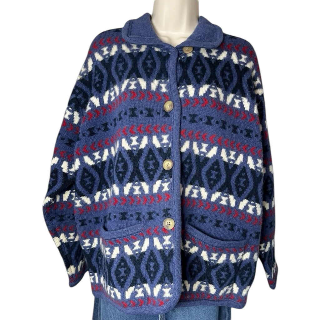 Vintage Laura Ashley Wool Knit Intarsia Cardigan – M