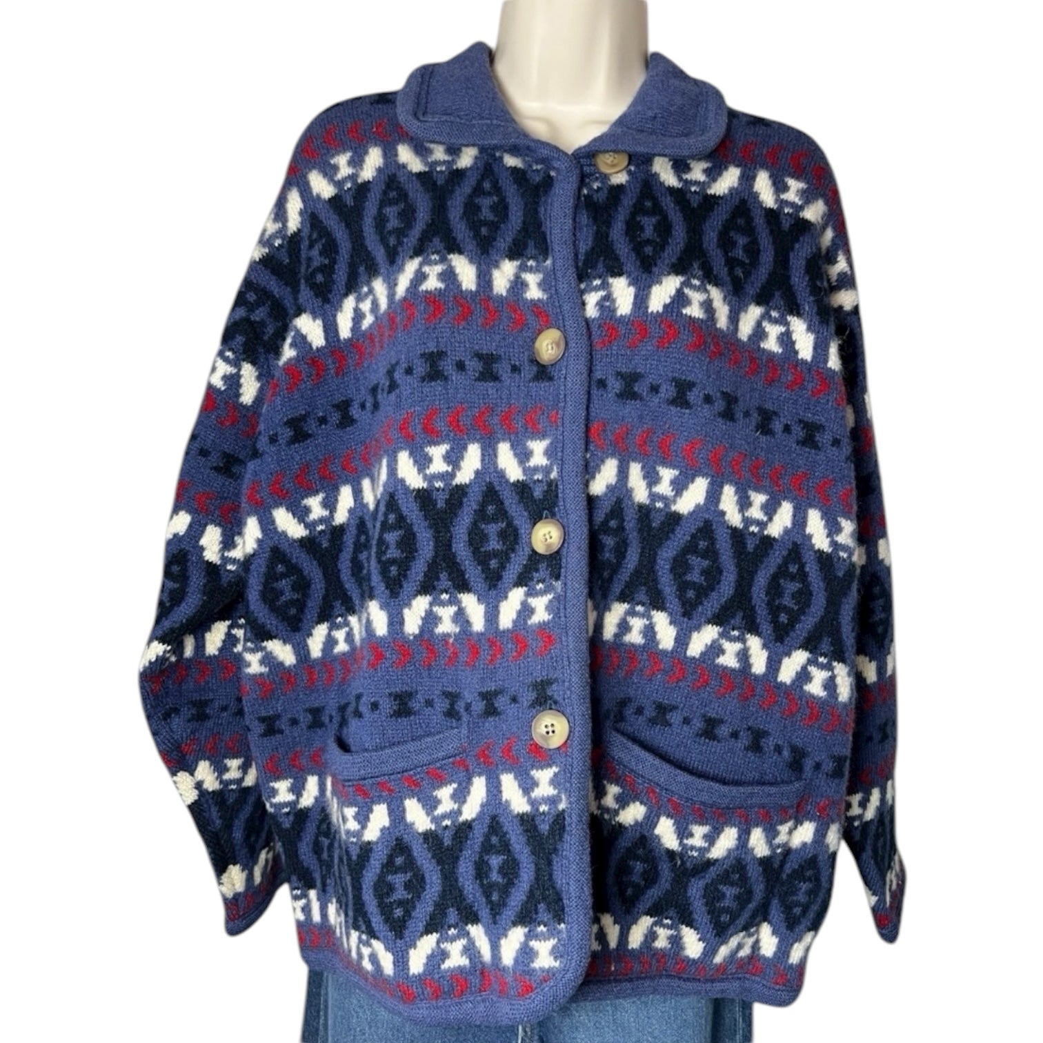 Vintage Laura Ashley Wool Knit Intarsia Cardigan – M