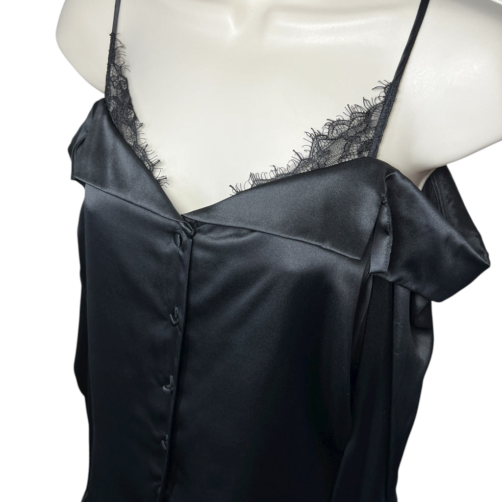 Jonathan Simkhai Caylee Black Silk Lace Plissé Off-Shoulder Blouse – XS