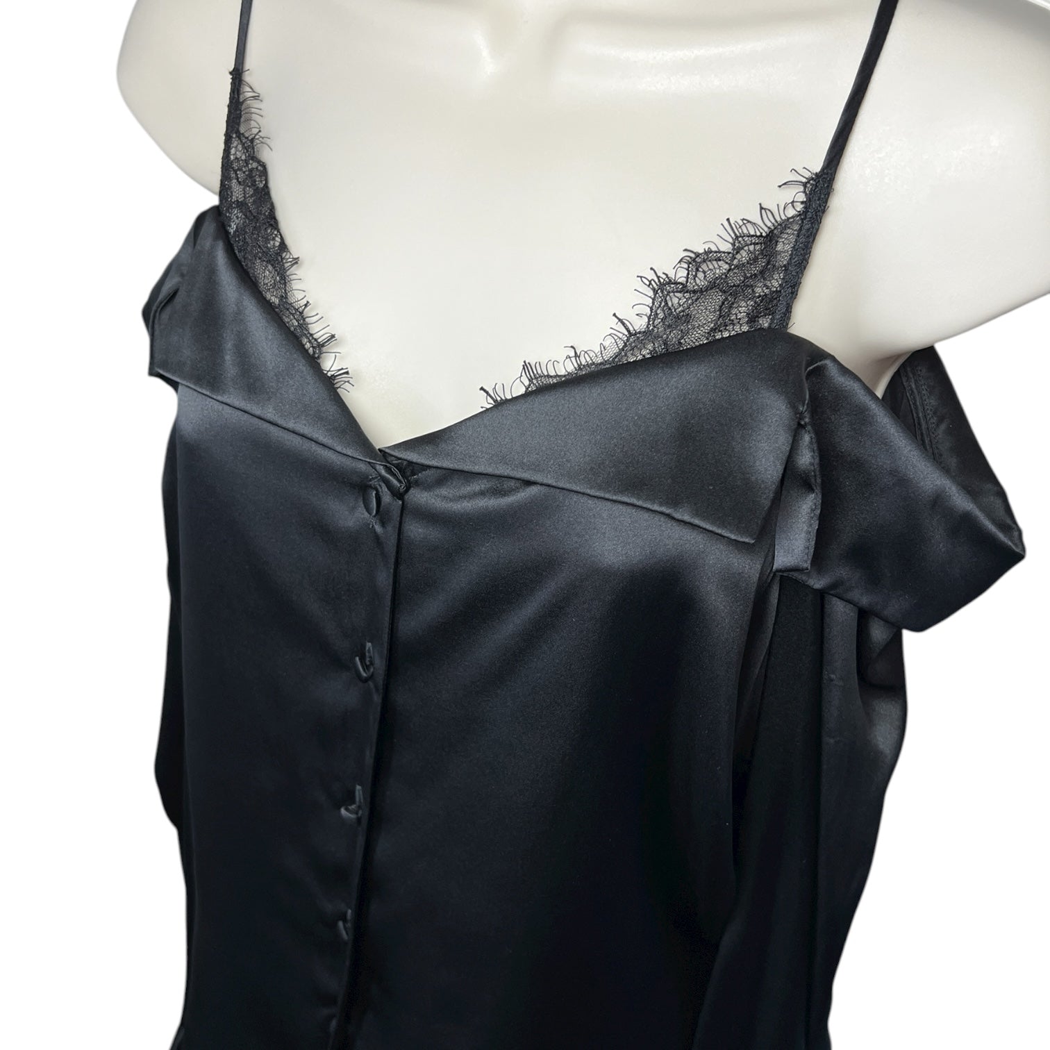 Jonathan Simkhai Caylee Black Silk Lace Plissé Off-Shoulder Blouse – XS