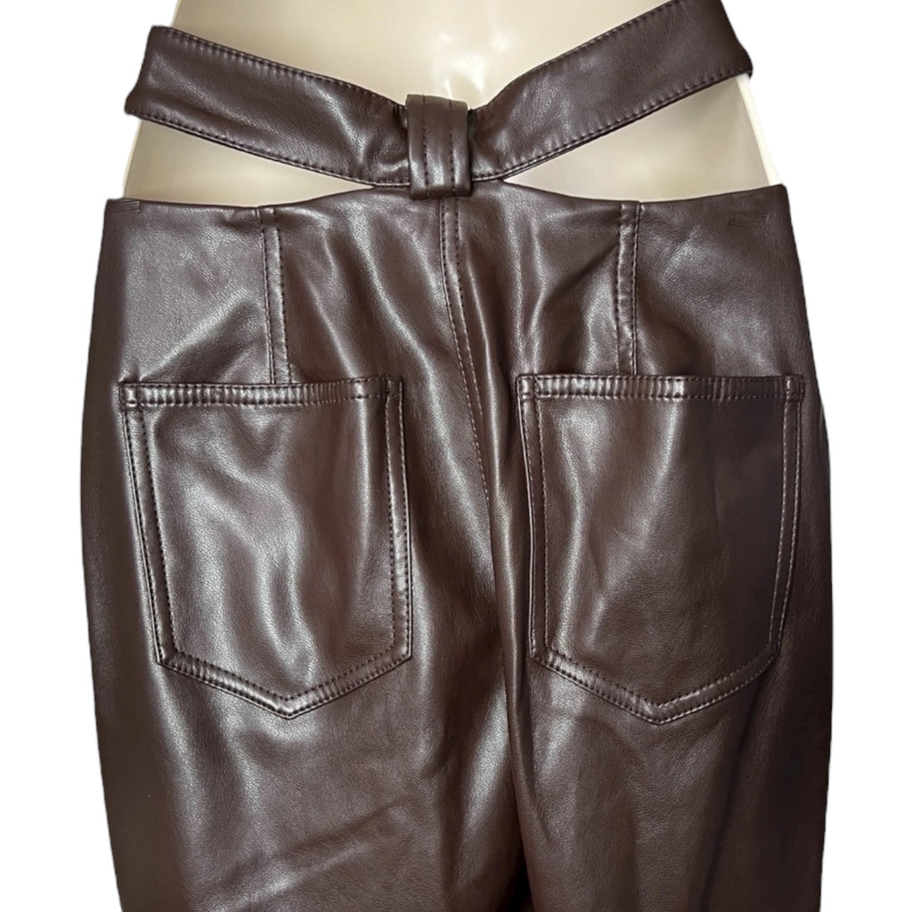 Simkhai Amelia Chocolate Vegan Leather Straight Leg Pants – US0