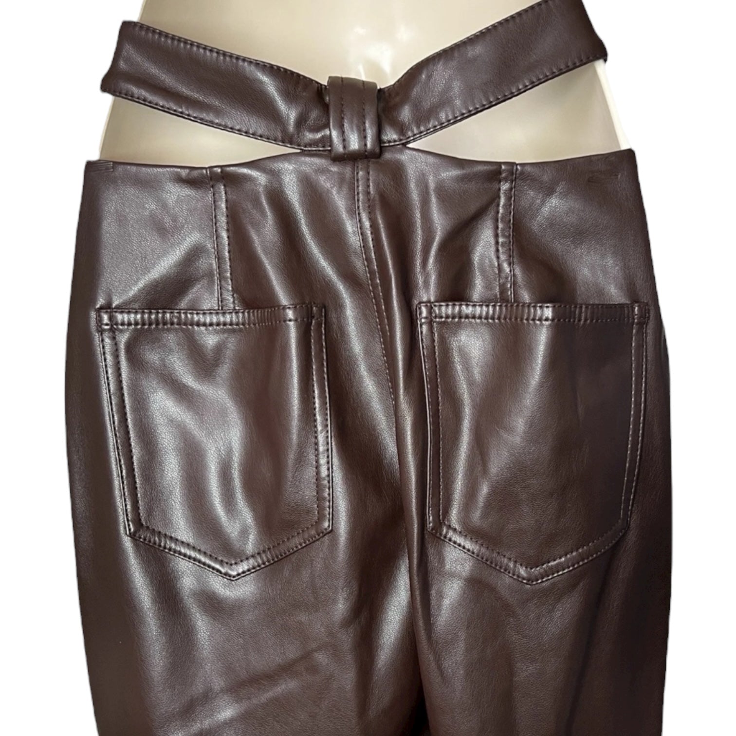 Simkhai Amelia Chocolate Vegan Leather Straight Leg Pants – US0
