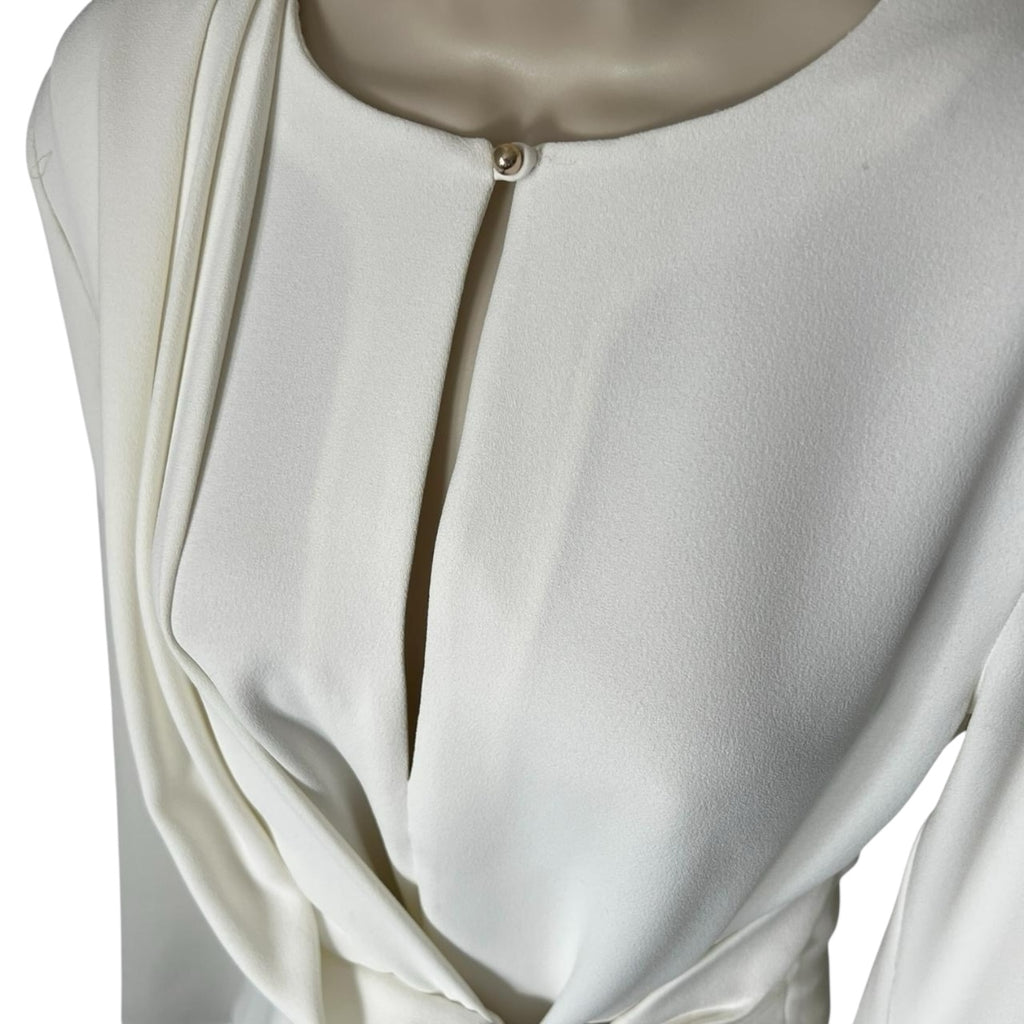 Acler Kerrison Ivory Drape Asymmetric Belted Blouse - UK8
