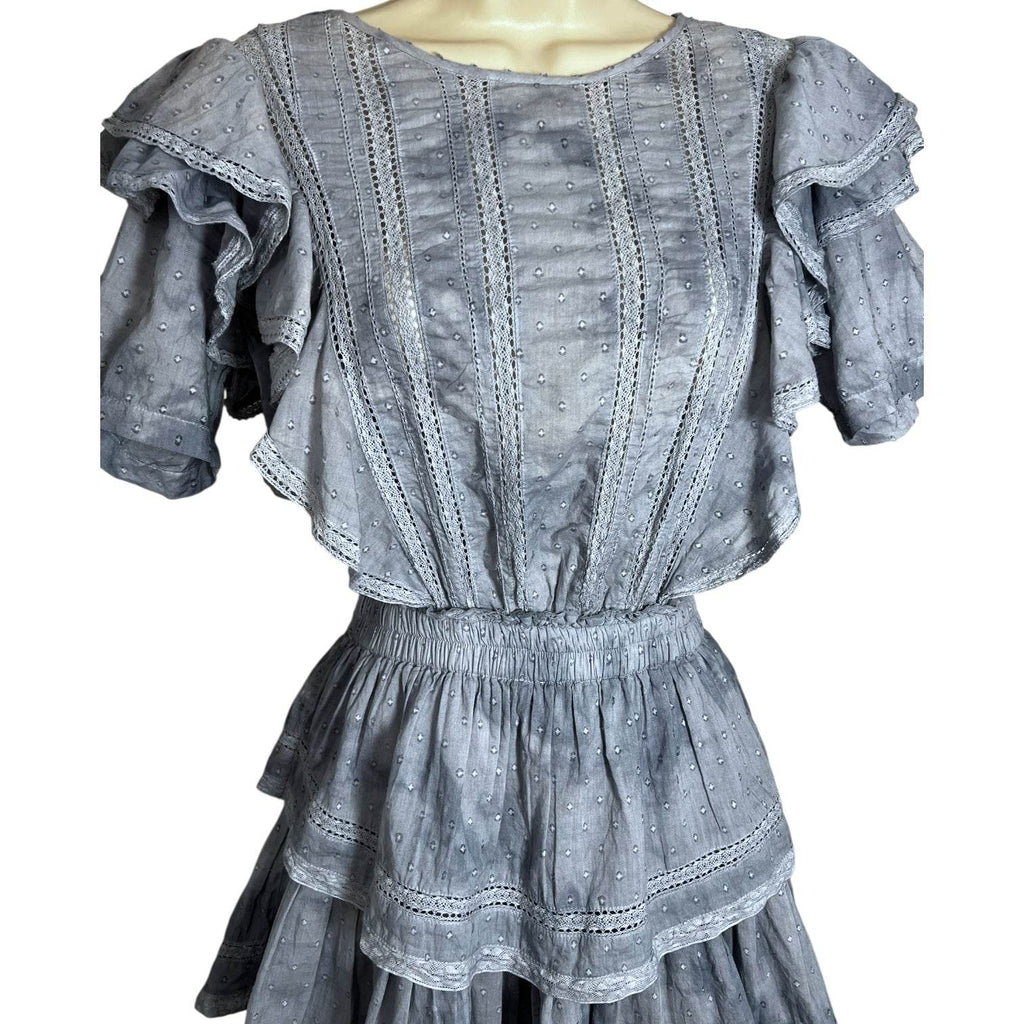 LoveShackFancy Natasha Tiered Mini Dress – Blue Tie-Dye Ruffle Cotton, Size M – pre-loved