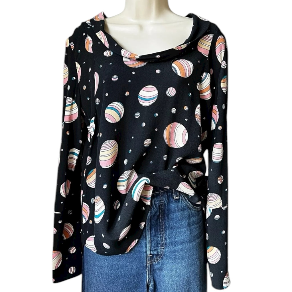 See By Chloé Planet Print Blouse – Celestial Long Sleeve Top, UK8