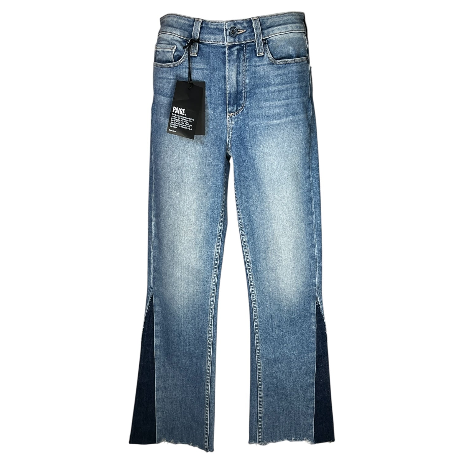Paige Pieced Colette Crop Flare Jeans – Two-Tone Denim, Size 25
