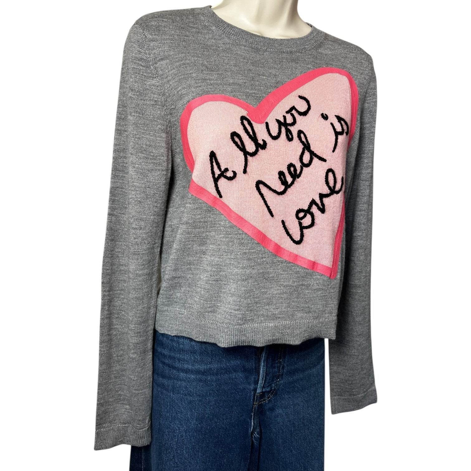 Alice + Olivia x The Beatles Wool Jumper – Cropped Knit, “All You Need Is Love” Embroidery, Size L – pre-loved