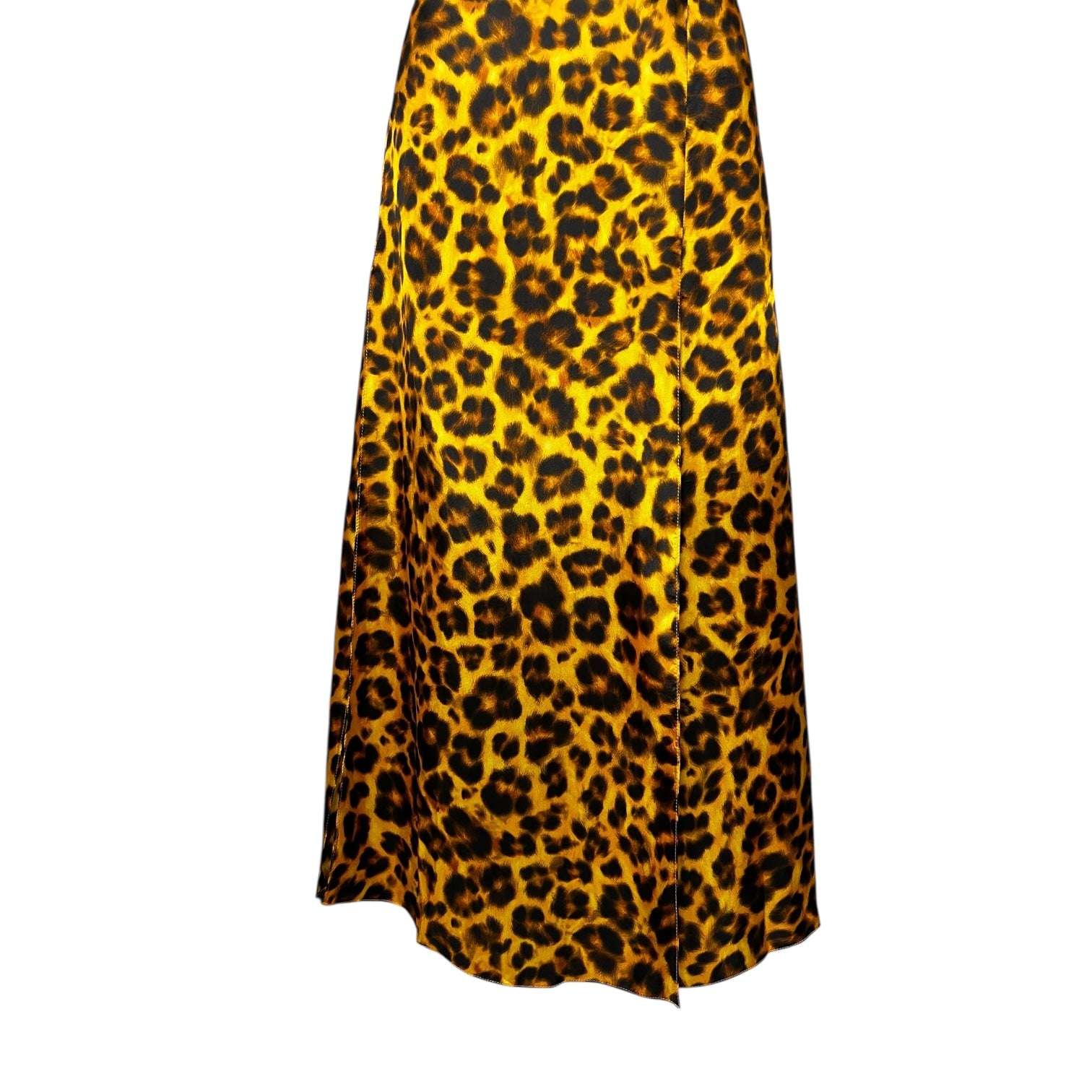 Sandro Satin Midi Dress – Halter Neck, Leopard Print, Cut-Out Detail, Wedding Guest Ready, FR 38 – pre-loved