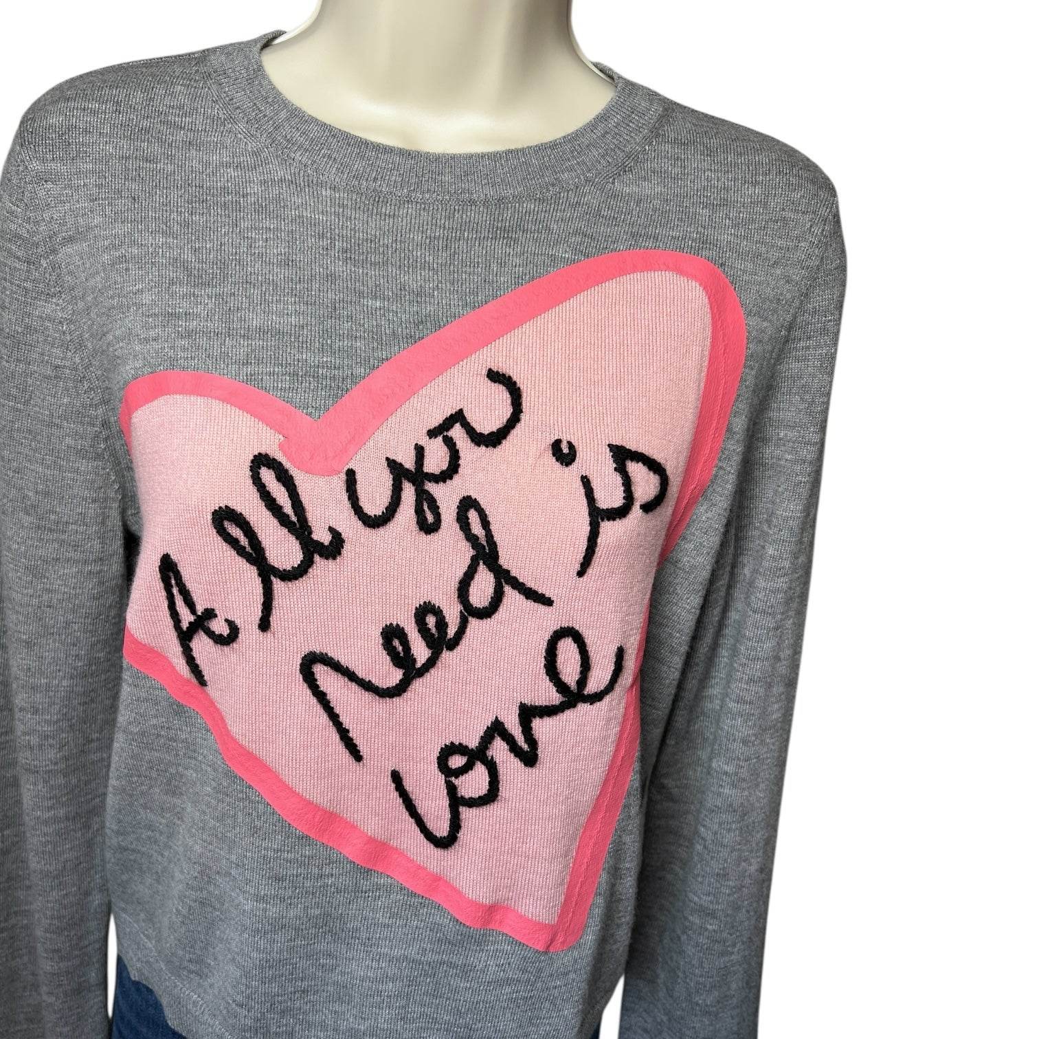 Alice + Olivia x The Beatles Wool Jumper – Cropped Knit, “All You Need Is Love” Embroidery, Size L – pre-loved