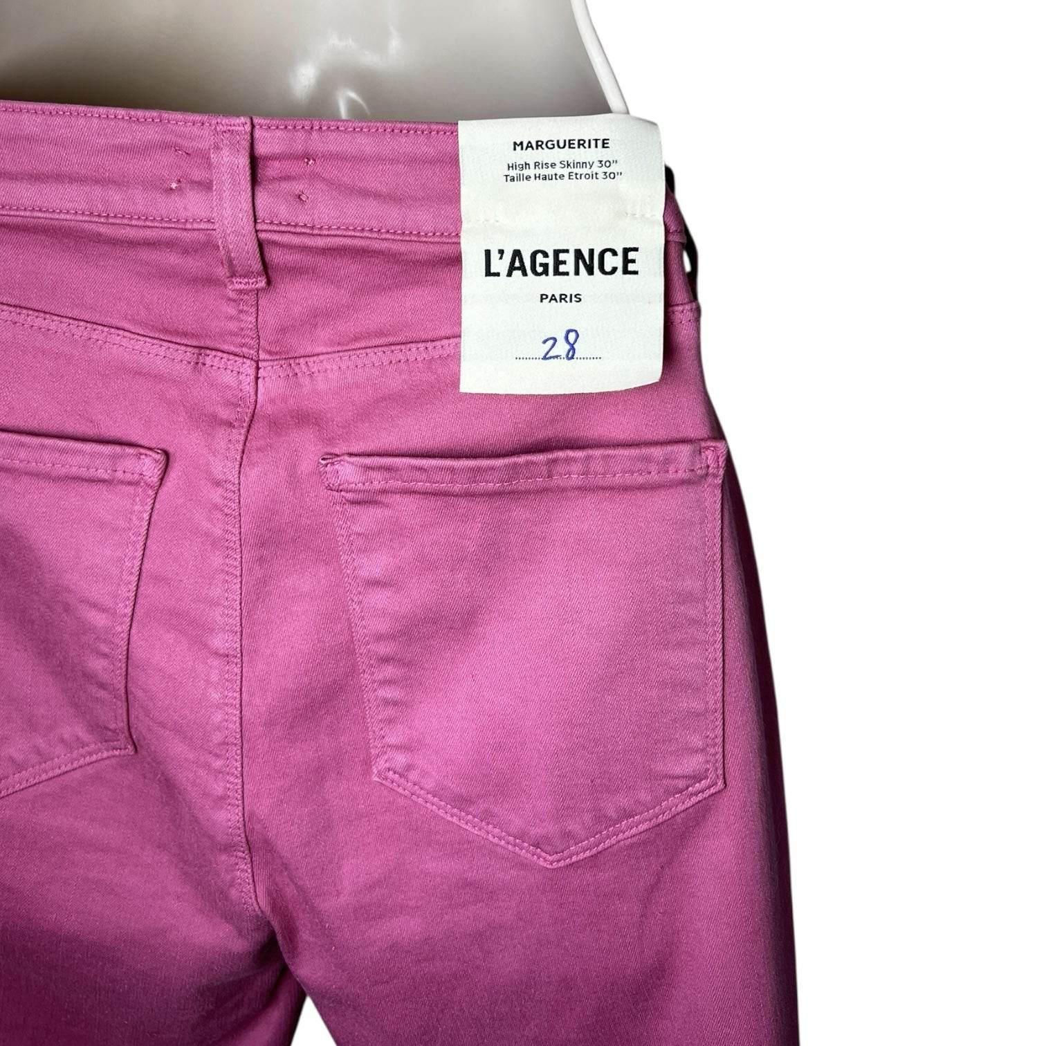 L’Agence Marguerite High Rise Skinny Jeans – Pink Stretch Slim, W28 L30 – pre-loved