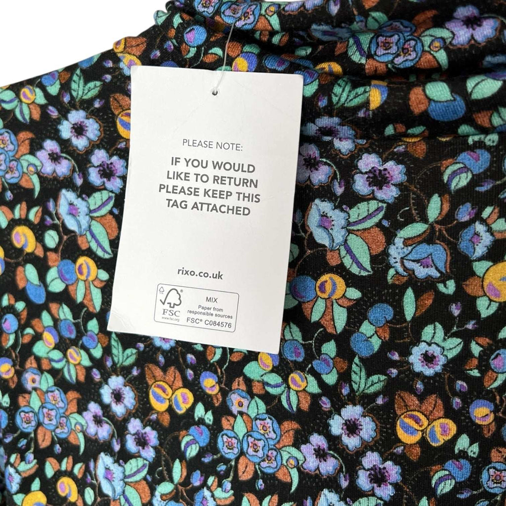 Rixo Marina Turtleneck Midi Dress – Retro Floral, Stretch Jersey, UK12 M – pre-loved