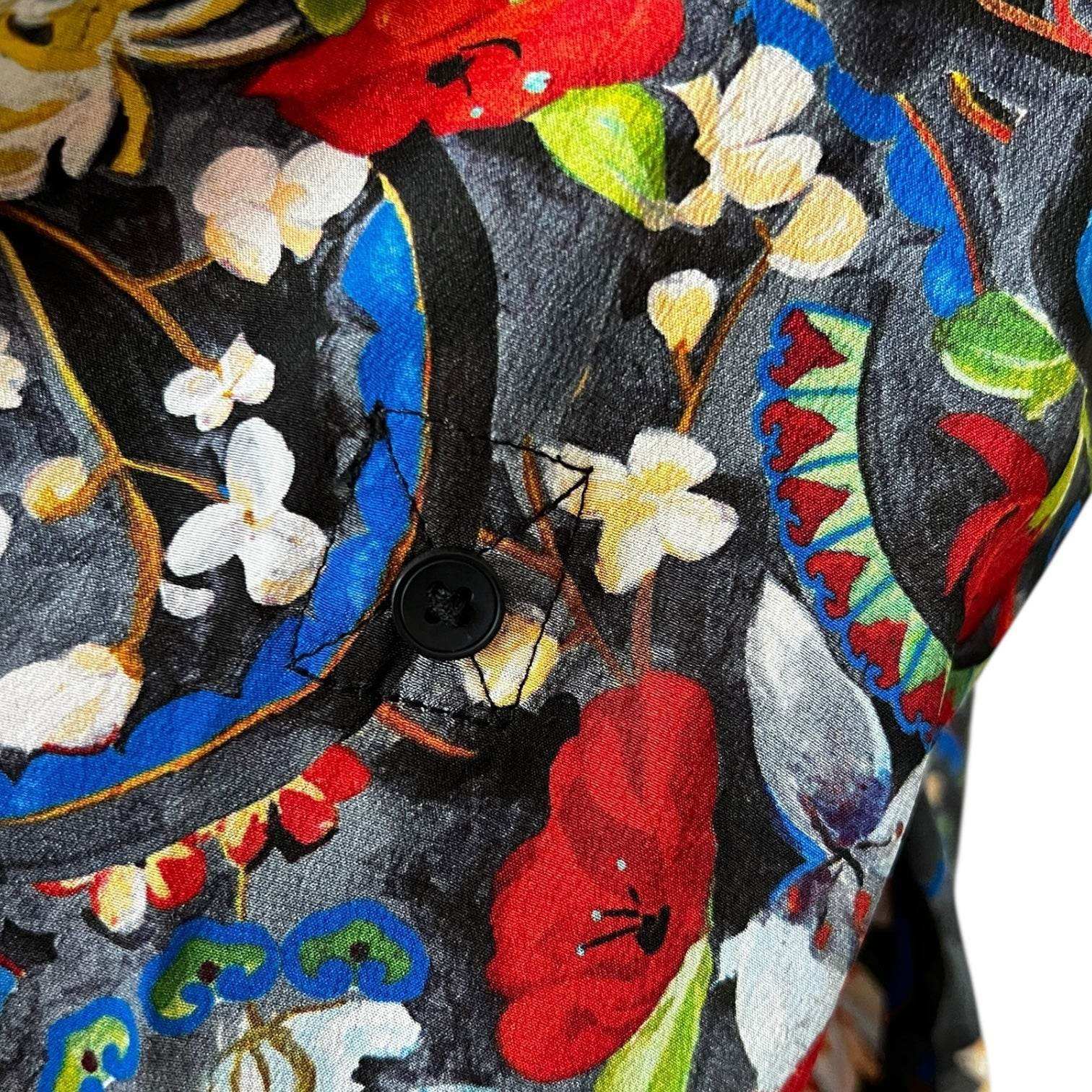 Alice + Olivia Silk Blouse – Floral Tapestry Print, Button Front, S – pre-loved