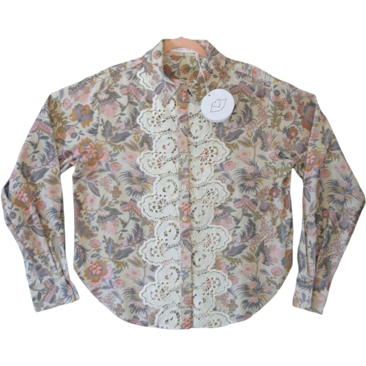 See By Chloé Floral Corduroy Shirt – Lace Trim, Balloon Sleeves, FR38 – pre-loved