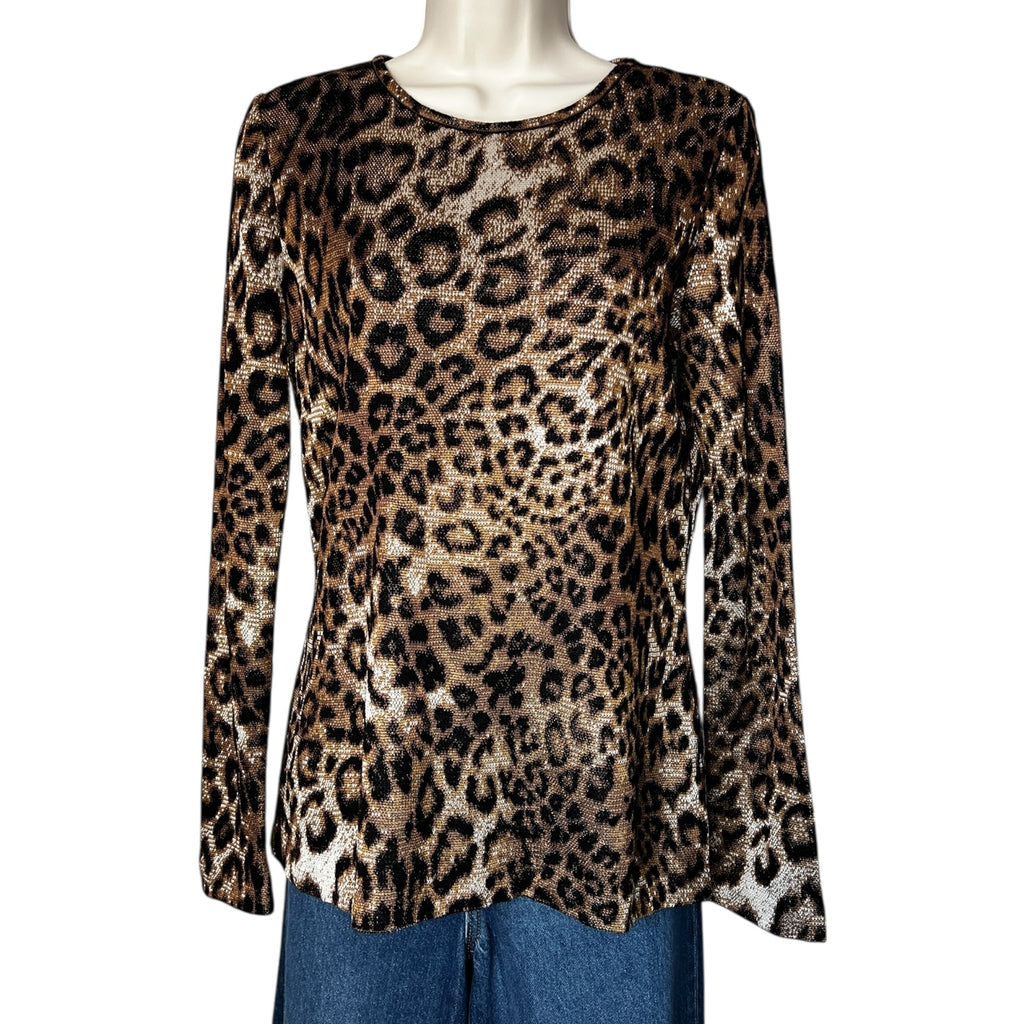 St. John Wool Blend Knit Crew Neck Jumper - Leopard Print, S
