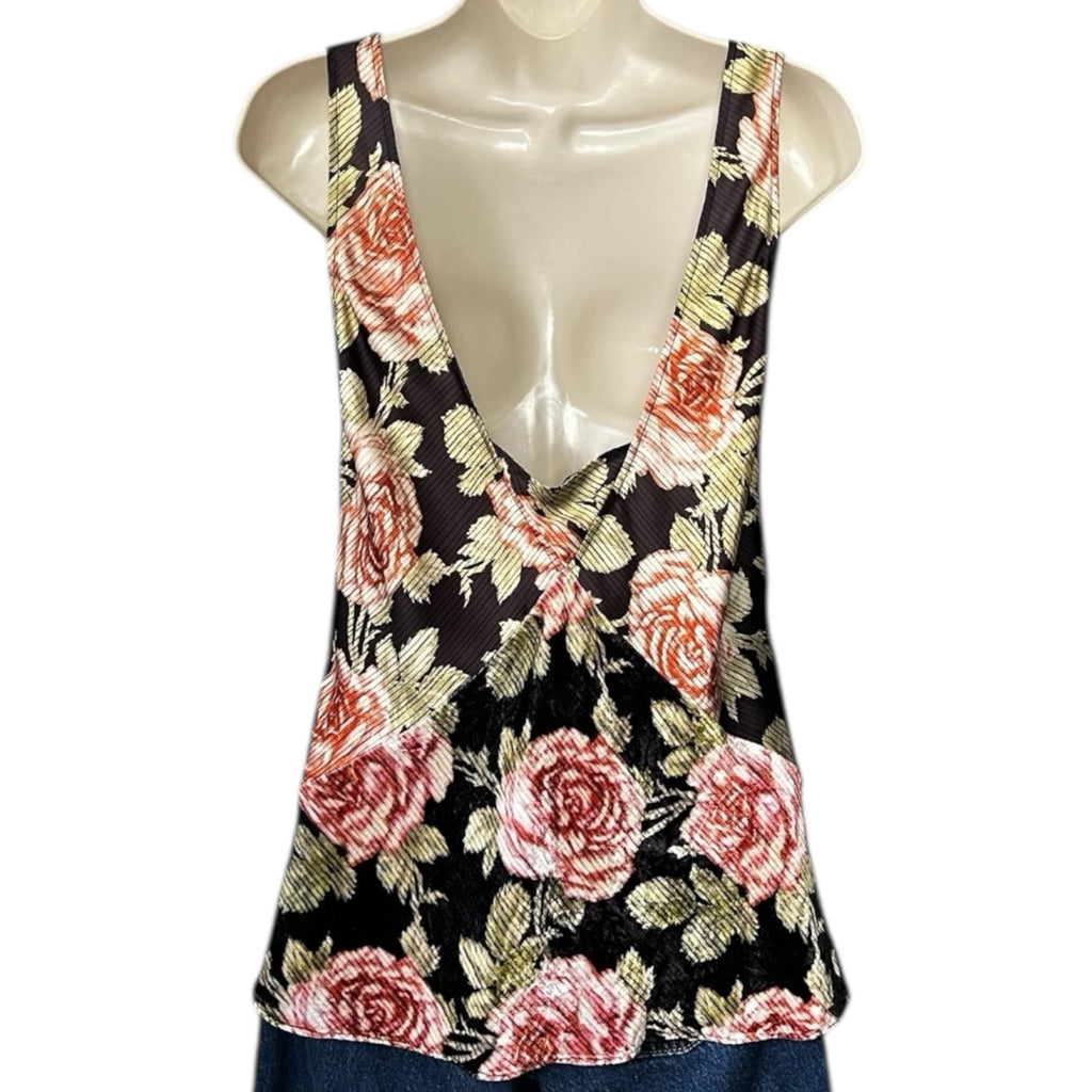 Paco Rabanne Sleeveless Velvet & Crepe Cami Top – Floral Print Blouse, FR36