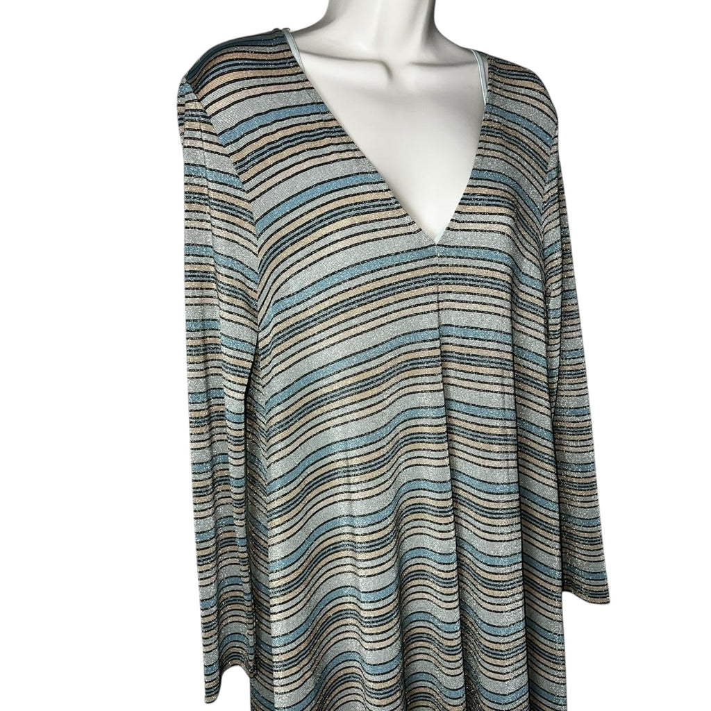 Stine Goya Metallic Stripe Relaxed Midi Dress – S