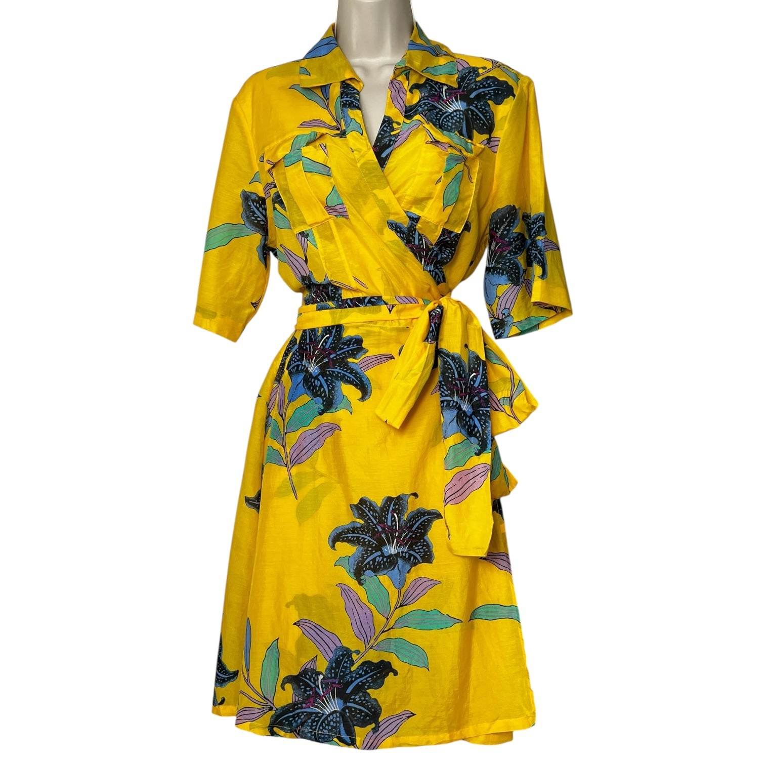 Diane Von Furstenberg Wrap Shirt Dress – Floral Silk Cotton, Beach Cover-Up, L – pre-loved