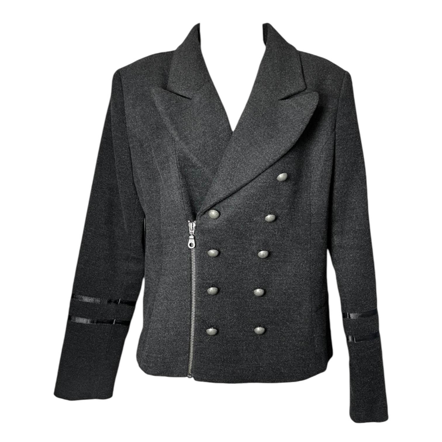 Anine Bing Tailored Military Zip Jacket – Structured Wool Blend, Dark Grey, Size L – pre-loved