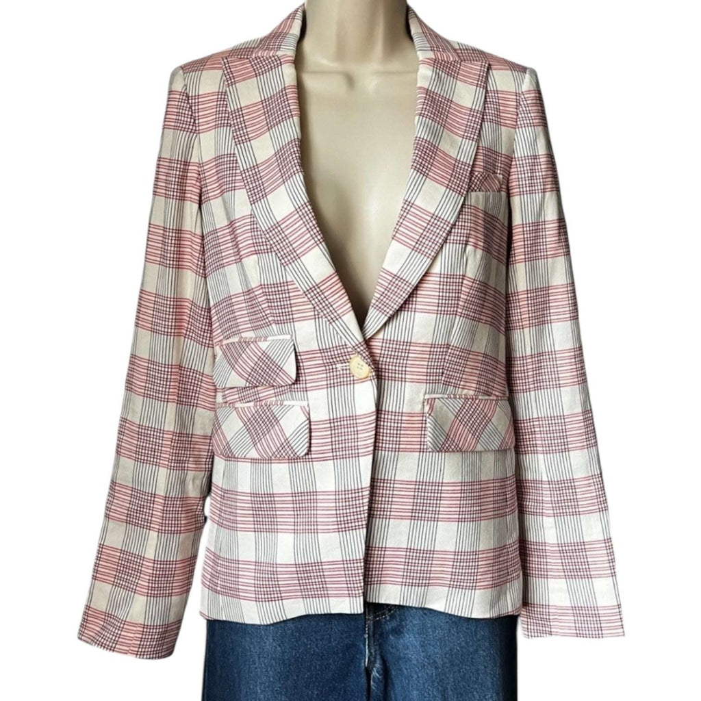 Veronica Beard Khan Red Check Linen Tailored Blazer – Dickey Jacket US0 – pre-loved
