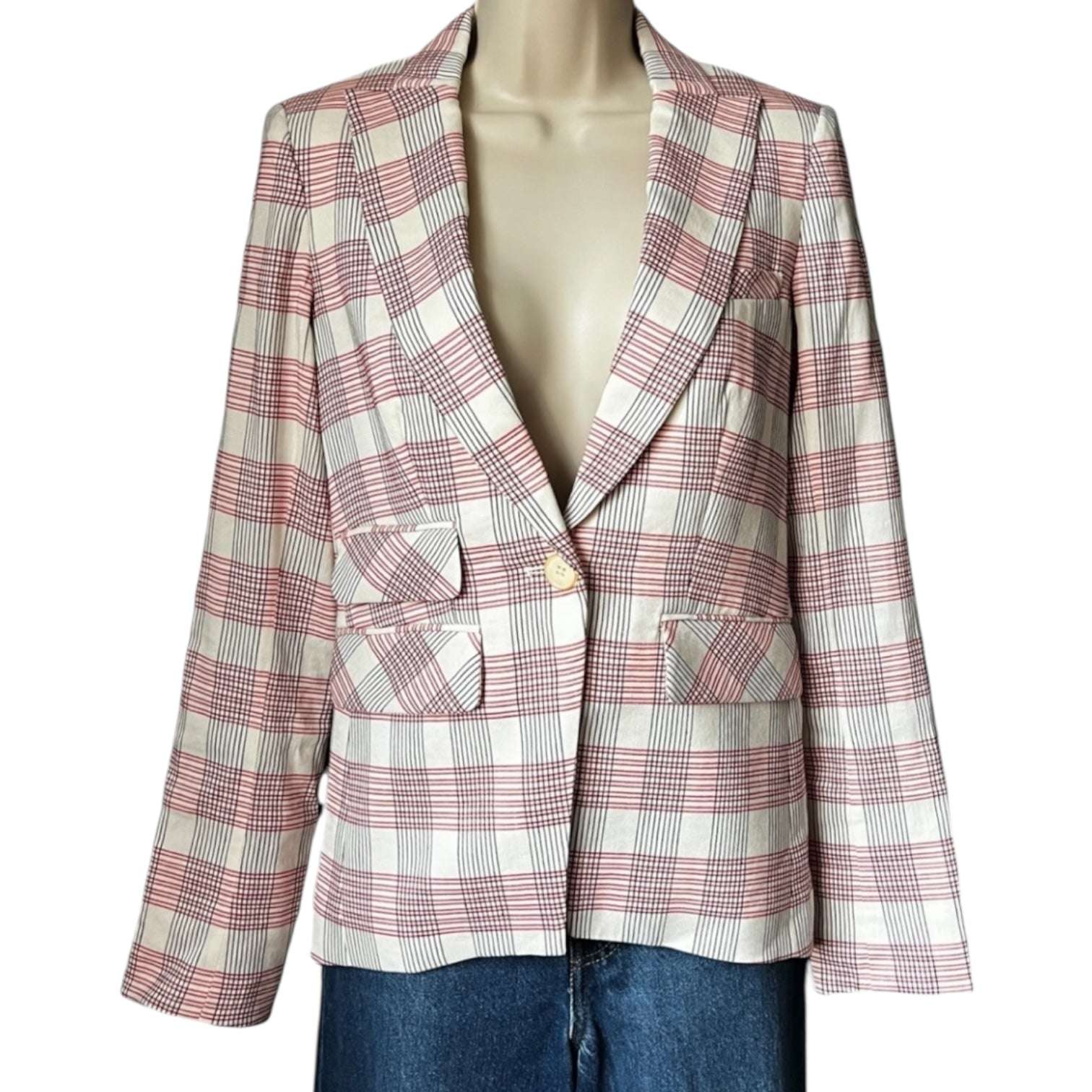 Veronica Beard Khan Red Check Linen Tailored Blazer – Dickey Jacket US0 – pre-loved