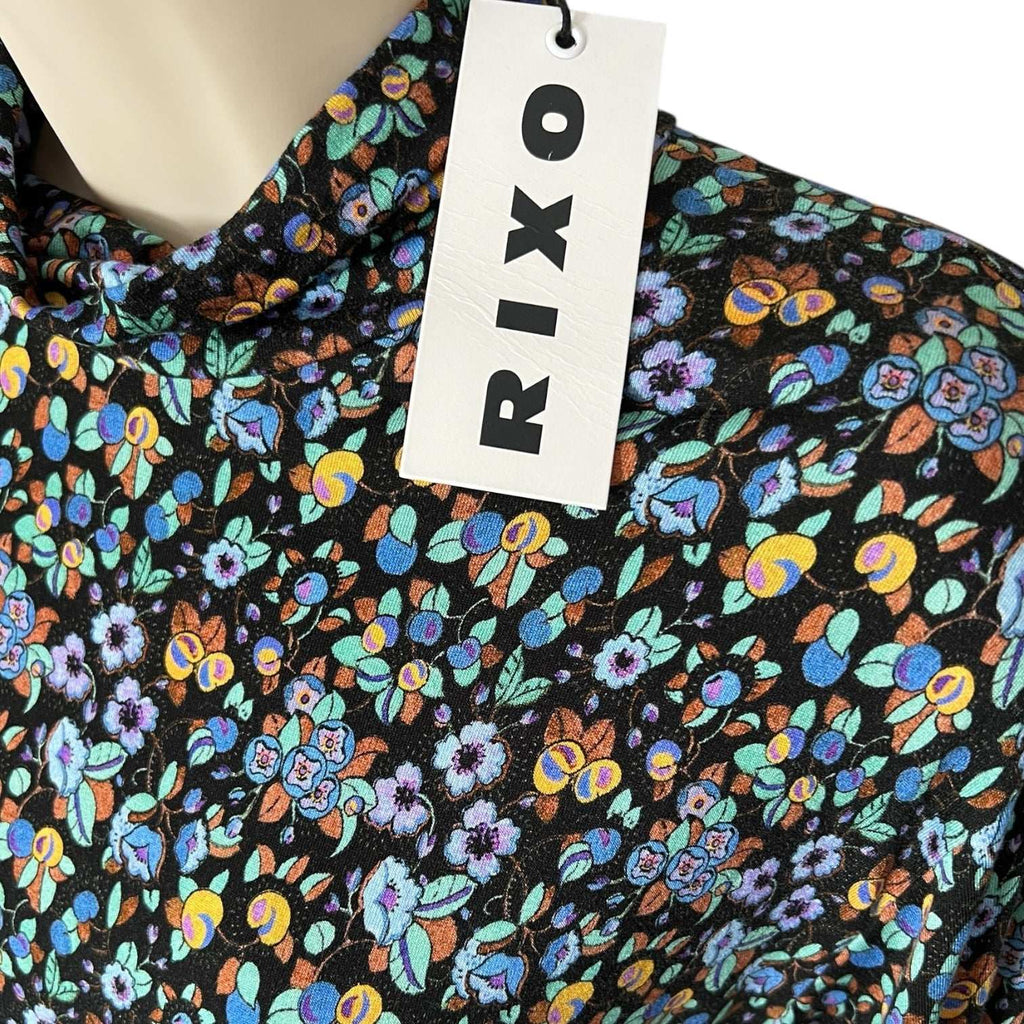 Rixo Marina Turtleneck Midi Dress – Retro Floral, Stretch Jersey, UK12 M – pre-loved