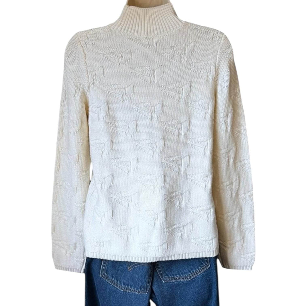 Jil Sander High Neck Wool Knit Jumper – Boat Motif, Ivory, Size S – pre-loved