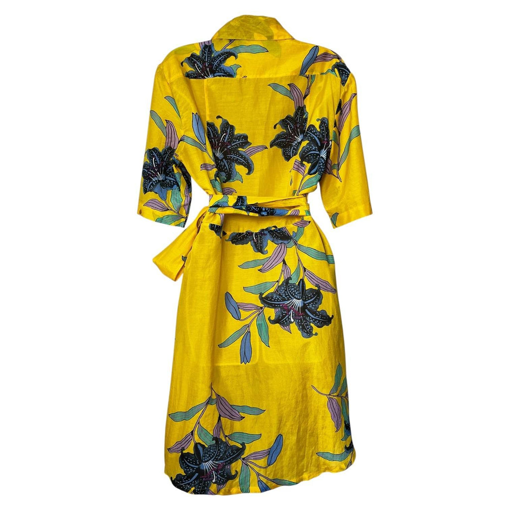 Diane Von Furstenberg Wrap Shirt Dress – Floral Silk Cotton, Beach Cover-Up, L – pre-loved