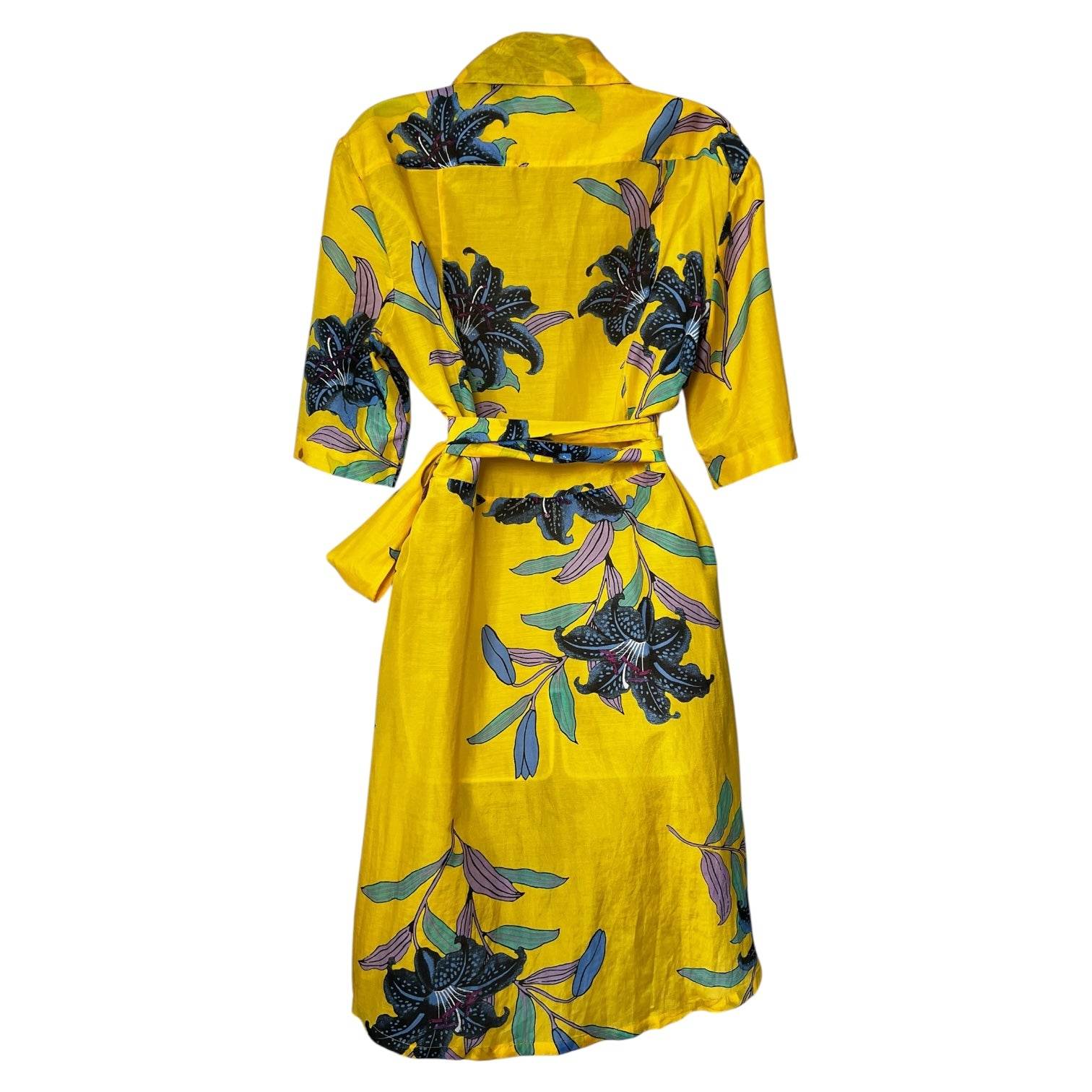 Diane Von Furstenberg Wrap Shirt Dress – Floral Silk Cotton, Beach Cover-Up, L – pre-loved