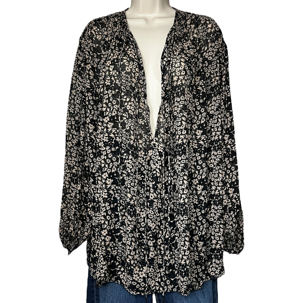 Isabel Marant Étoile Floral Split-Neck Tie Blouse – Oversized Shirt, FR36