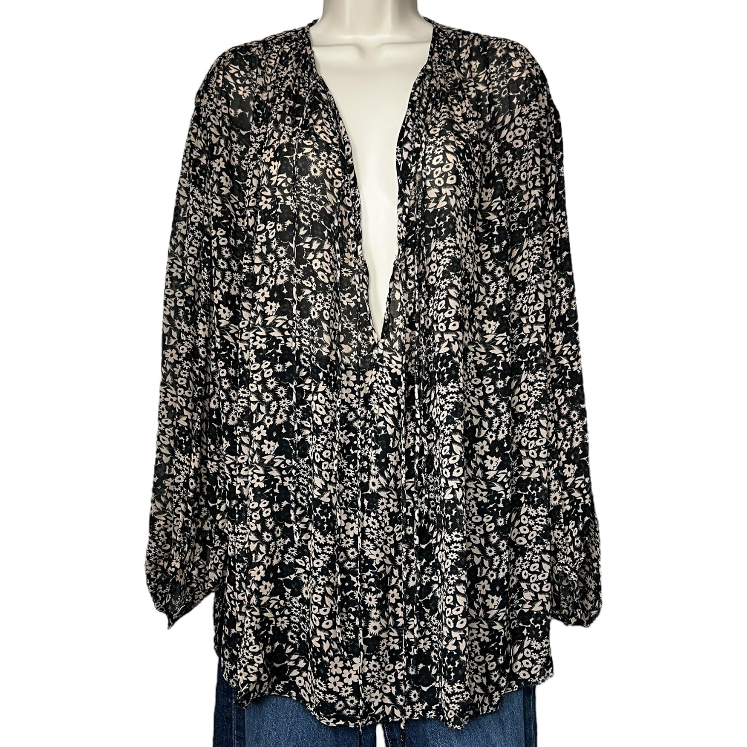 Isabel Marant Étoile Floral Split-Neck Tie Blouse – Oversized Shirt, FR36