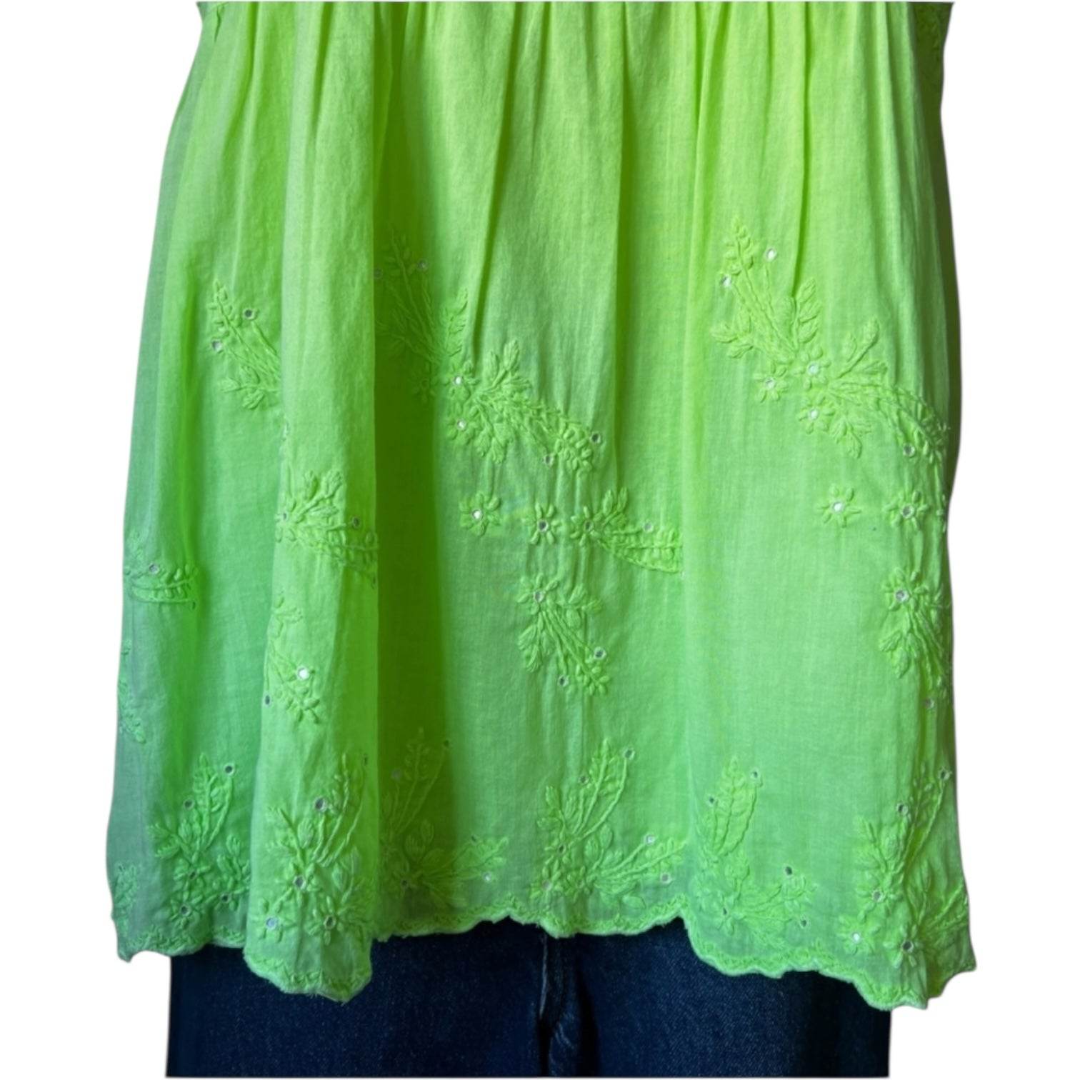 Juliet Dunn Neon Embroidered Babydoll Top – Scalloped Hem, Size 1 (UK8) – pre-loved