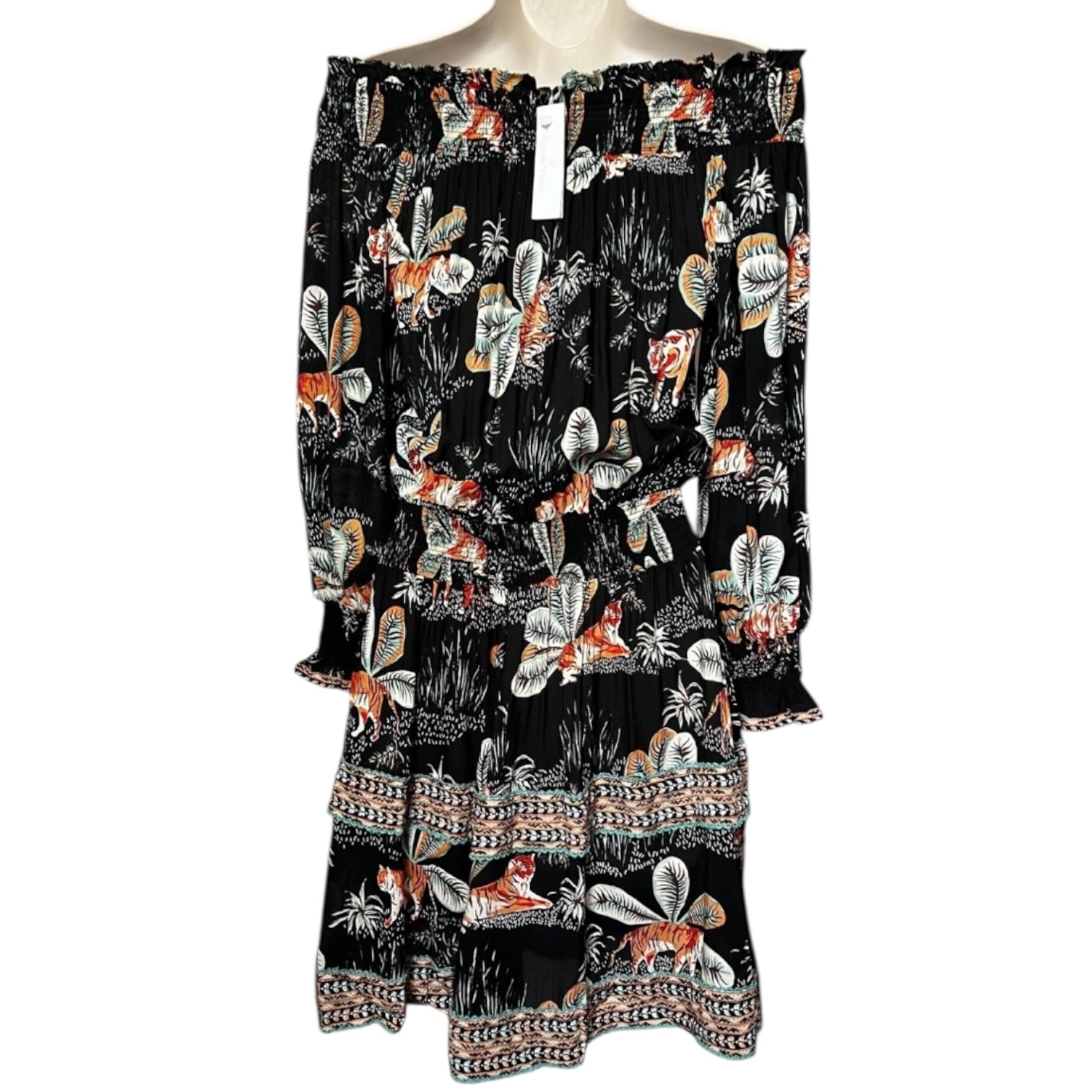 Poupette St Barth Off-Shoulder Mini Dress – Tiered, XS