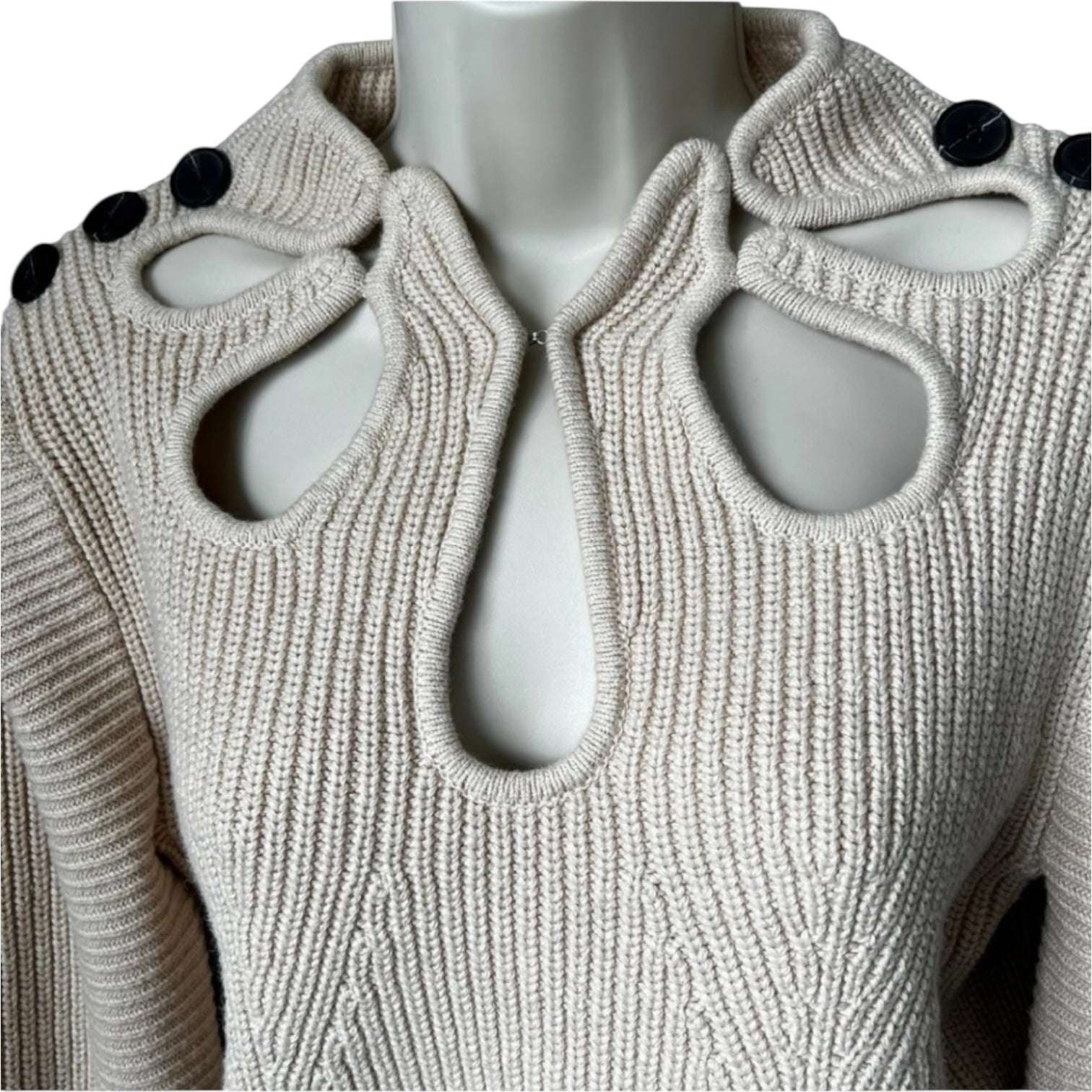 Self-Portrait Cut-Out Petal Knit Jumper – Cropped Style, Beige, Size L – pre-loved