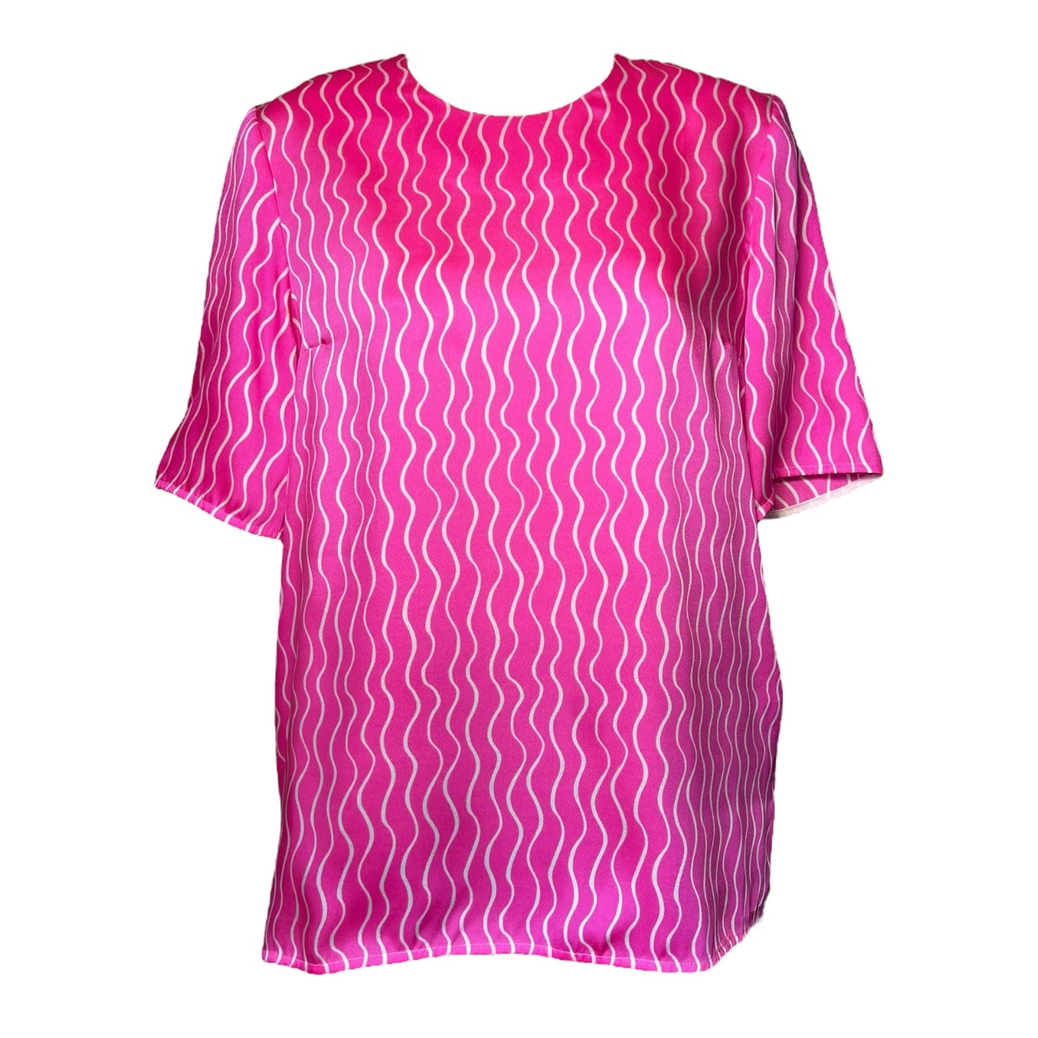 Victoria Beckham Pleated Back Blouse – Fuchsia Pink, Short Sleeve Top, UK8