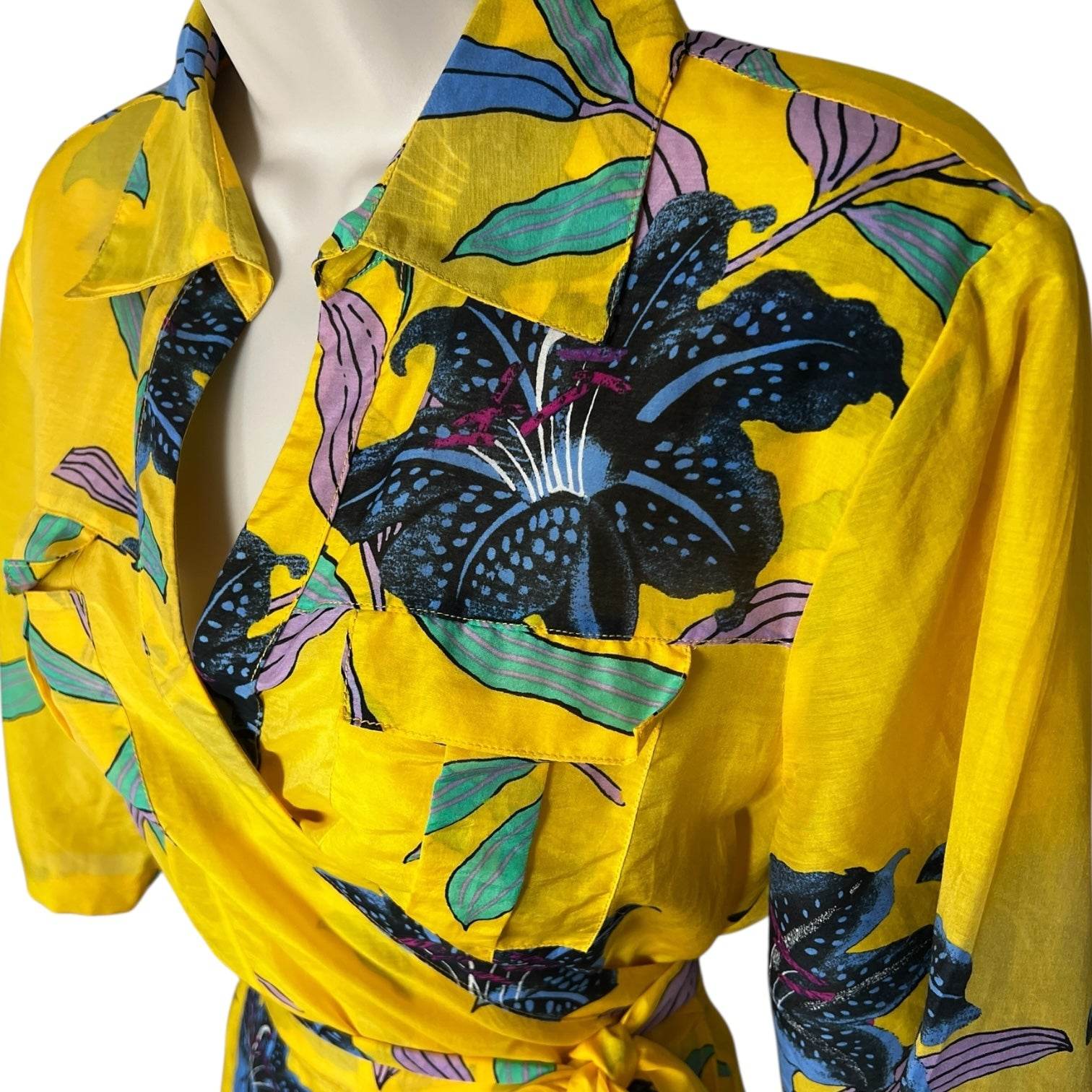 Diane Von Furstenberg Wrap Shirt Dress – Floral Silk Cotton, Beach Cover-Up, L – pre-loved