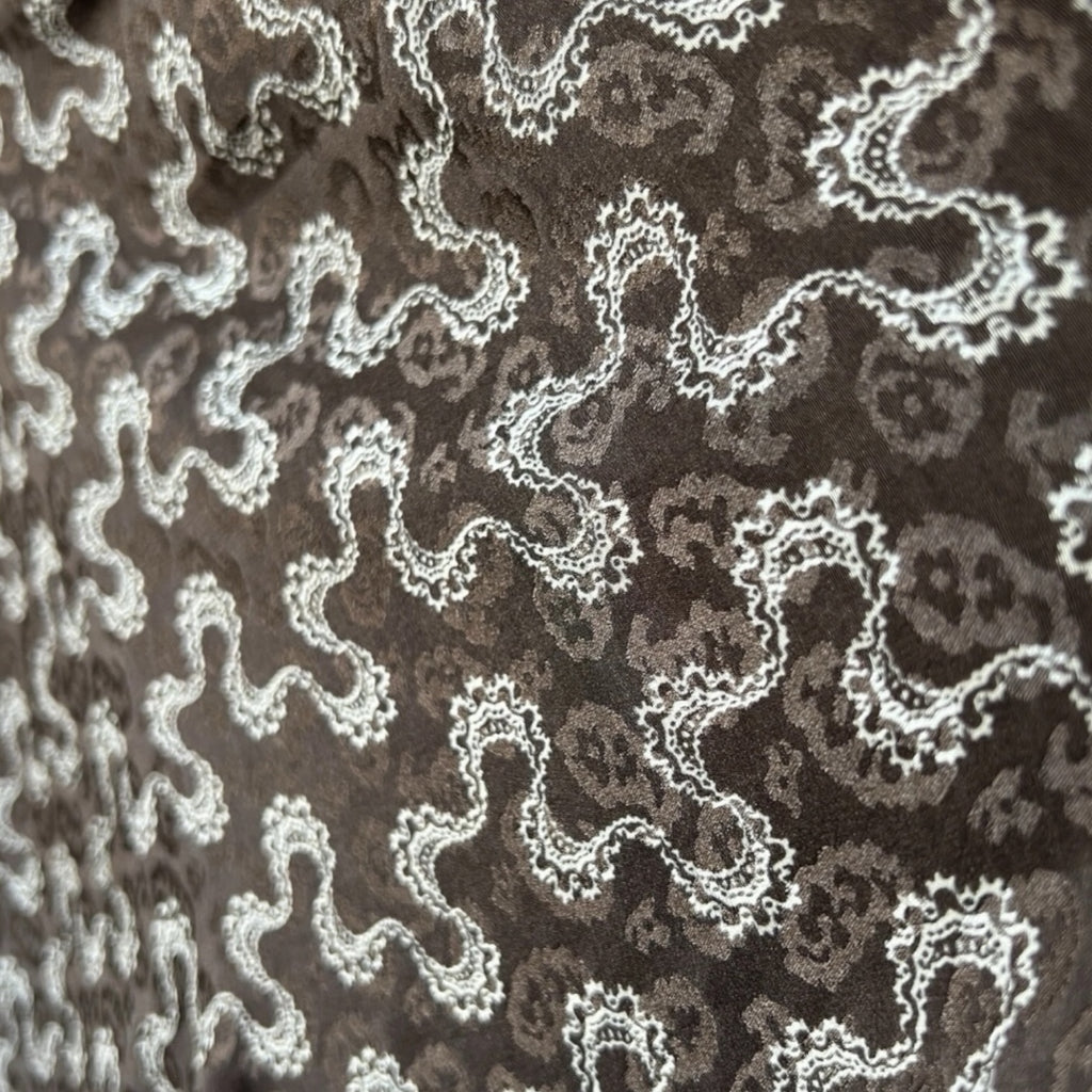 Rebecca Taylor Silk Jacquard Blouse – Collared Button Shirt, Brown, M