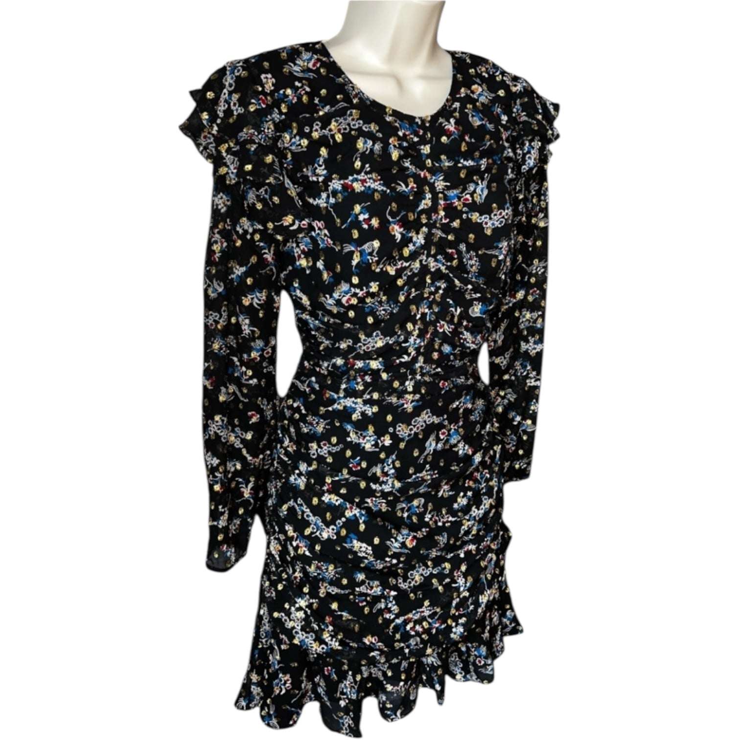 Veronica Beard Ruched Metallic Floral Dress – Mini, US4 – pre-loved