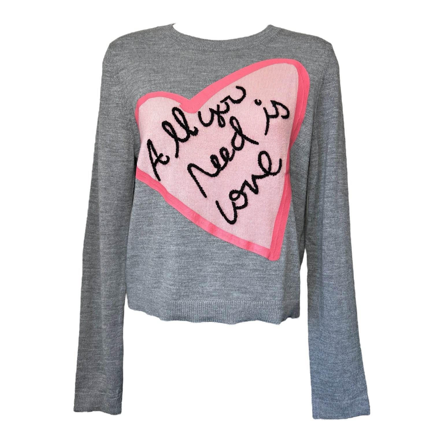 Alice + Olivia x The Beatles Wool Jumper – Cropped Knit, “All You Need Is Love” Embroidery, Size L – pre-loved