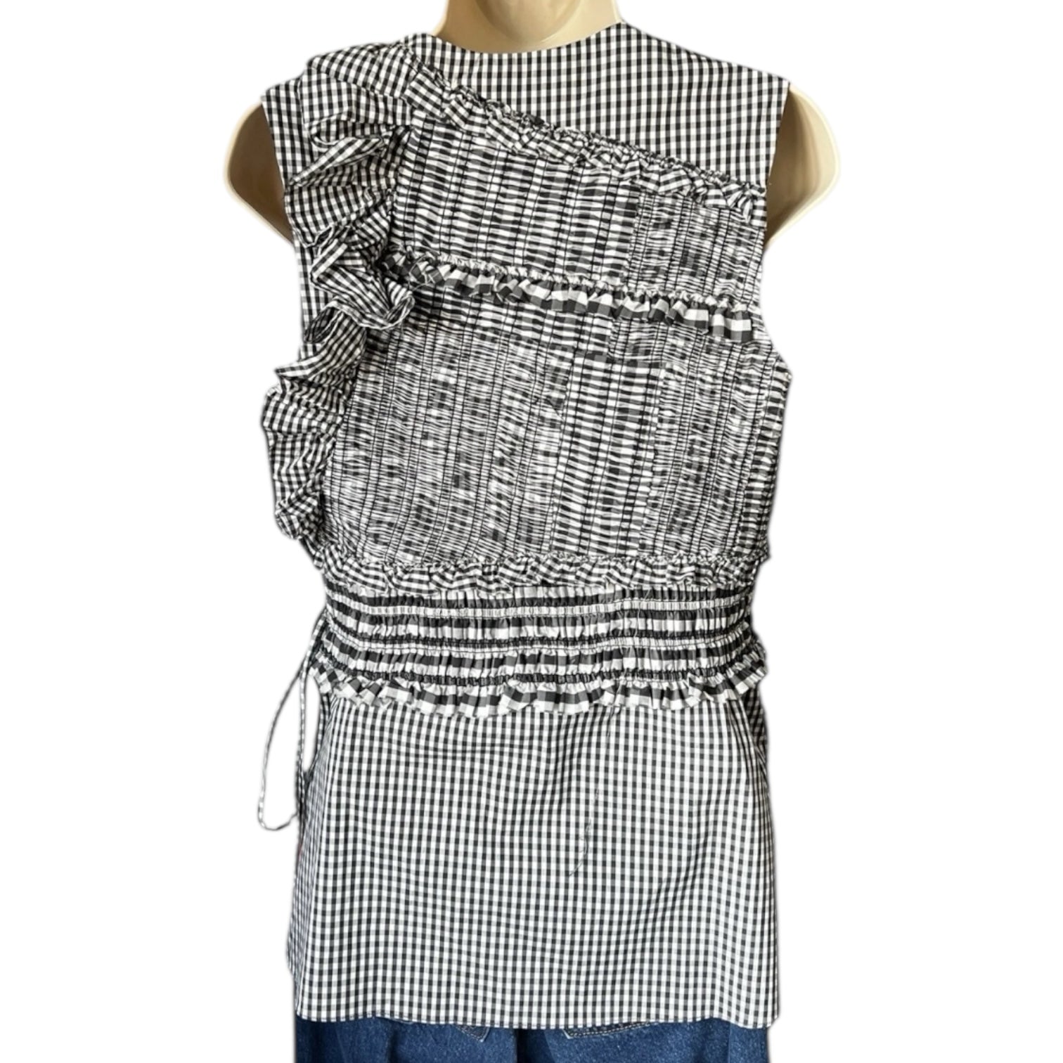 3.1 Phillip Lim Gingham Ruffle Peplum Sleeveless Top – US4