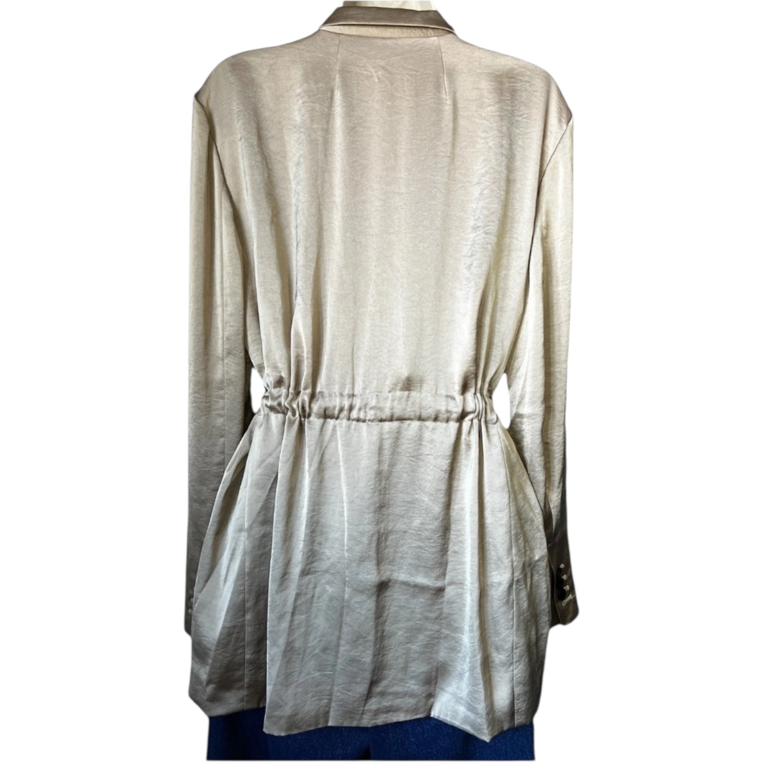Theory Double-Breasted Belted Blazer – Crushed Satin, Size L – pre-loved