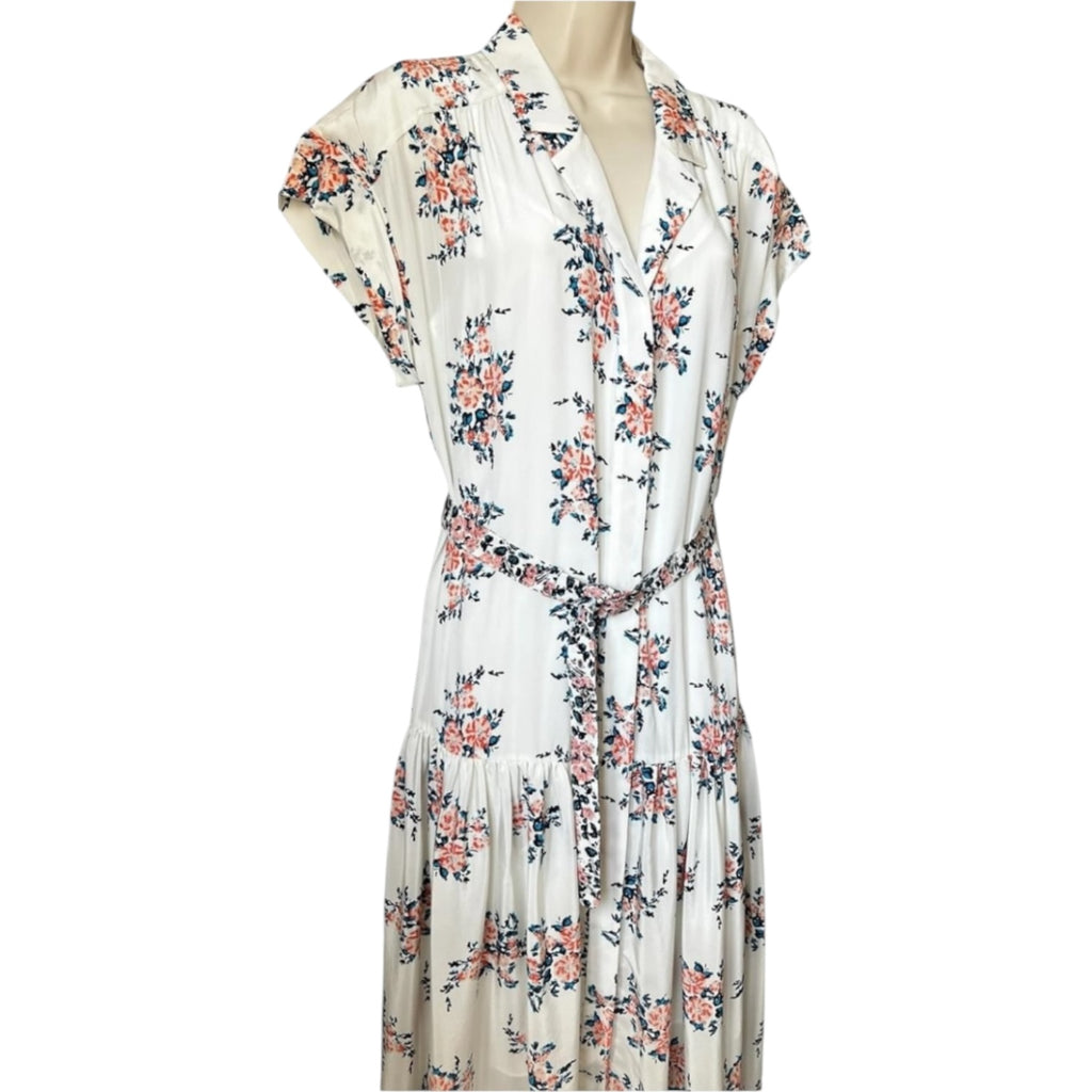 Veronica Beard Silk Floral Belted Midi Shirt Dress – US6