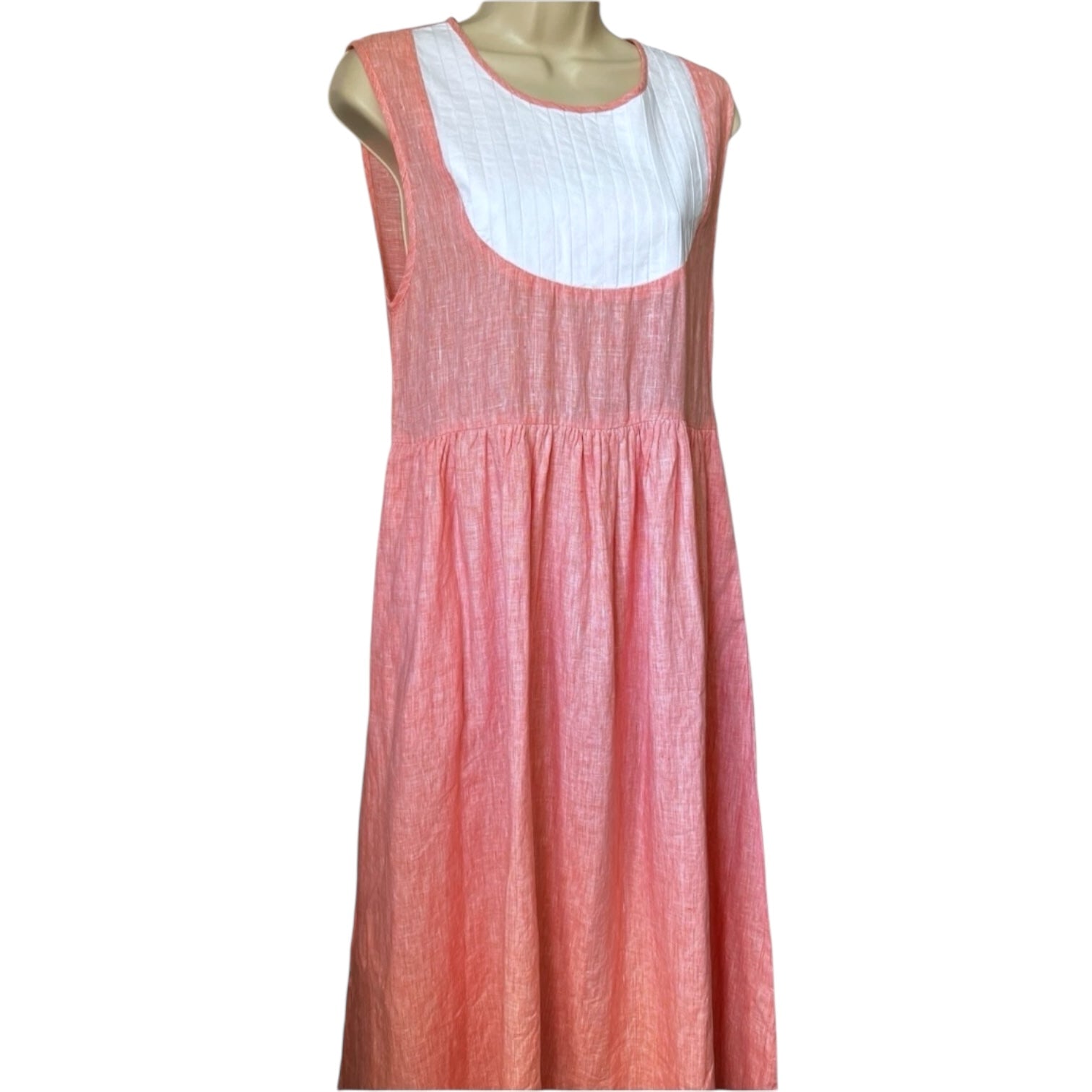 Seraphina Capri Linen Midi Dress – Bib Style, Coral, S