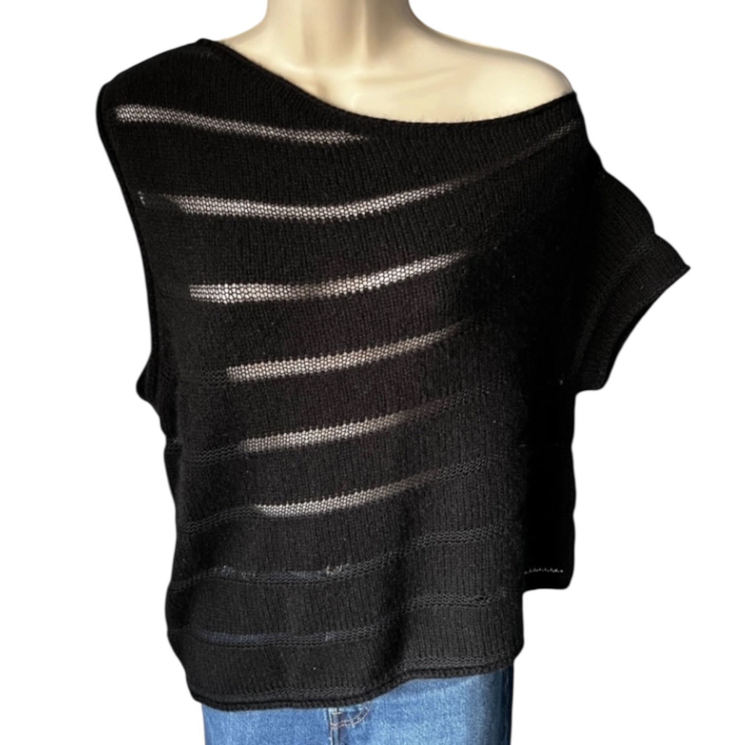 RTA Black Cashmere Crochet Knit Jumper – Asymmetric, Size L – pre-loved