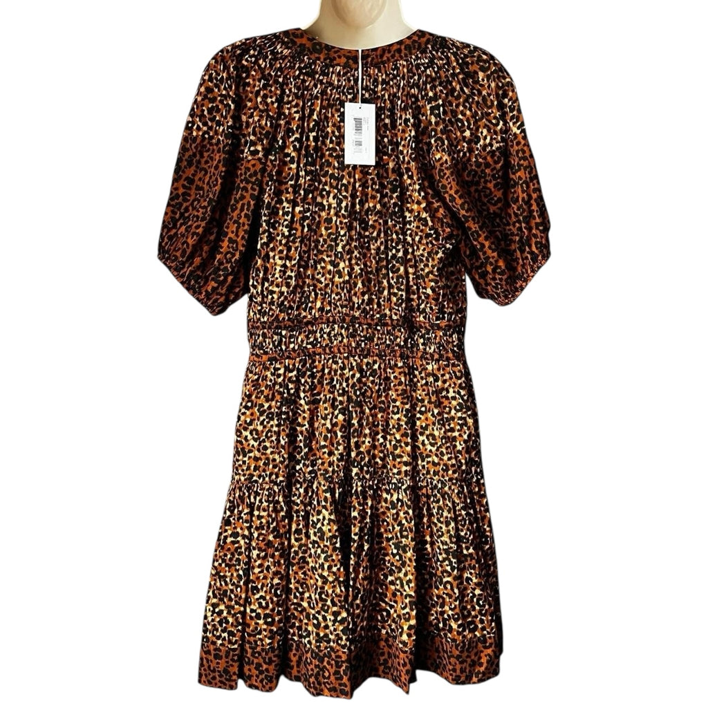 Ulla Johnson Mariana Leopard Print Tiered Cotton Mini Dress – US6