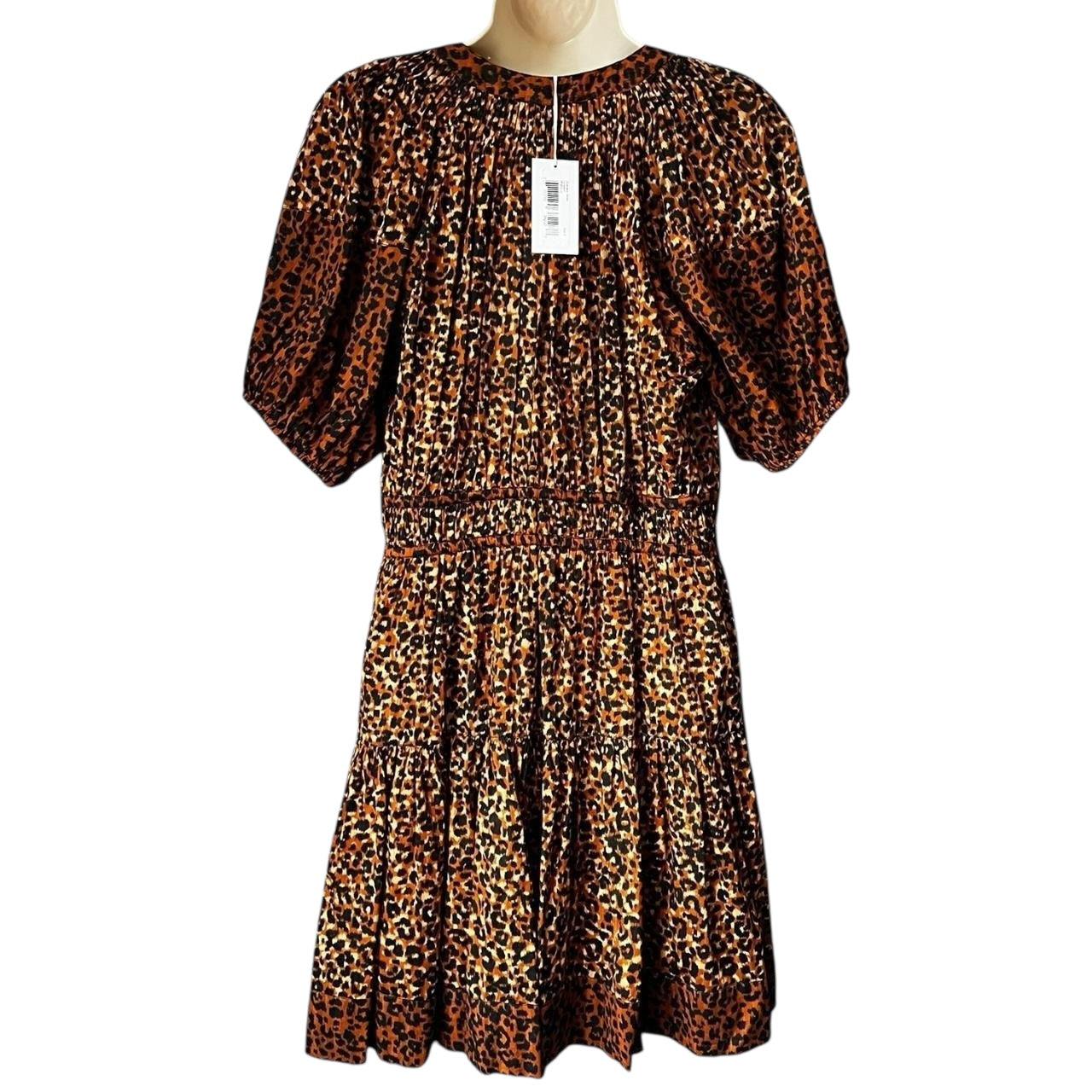 Ulla Johnson Mariana Leopard Print Tiered Cotton Mini Dress – US6